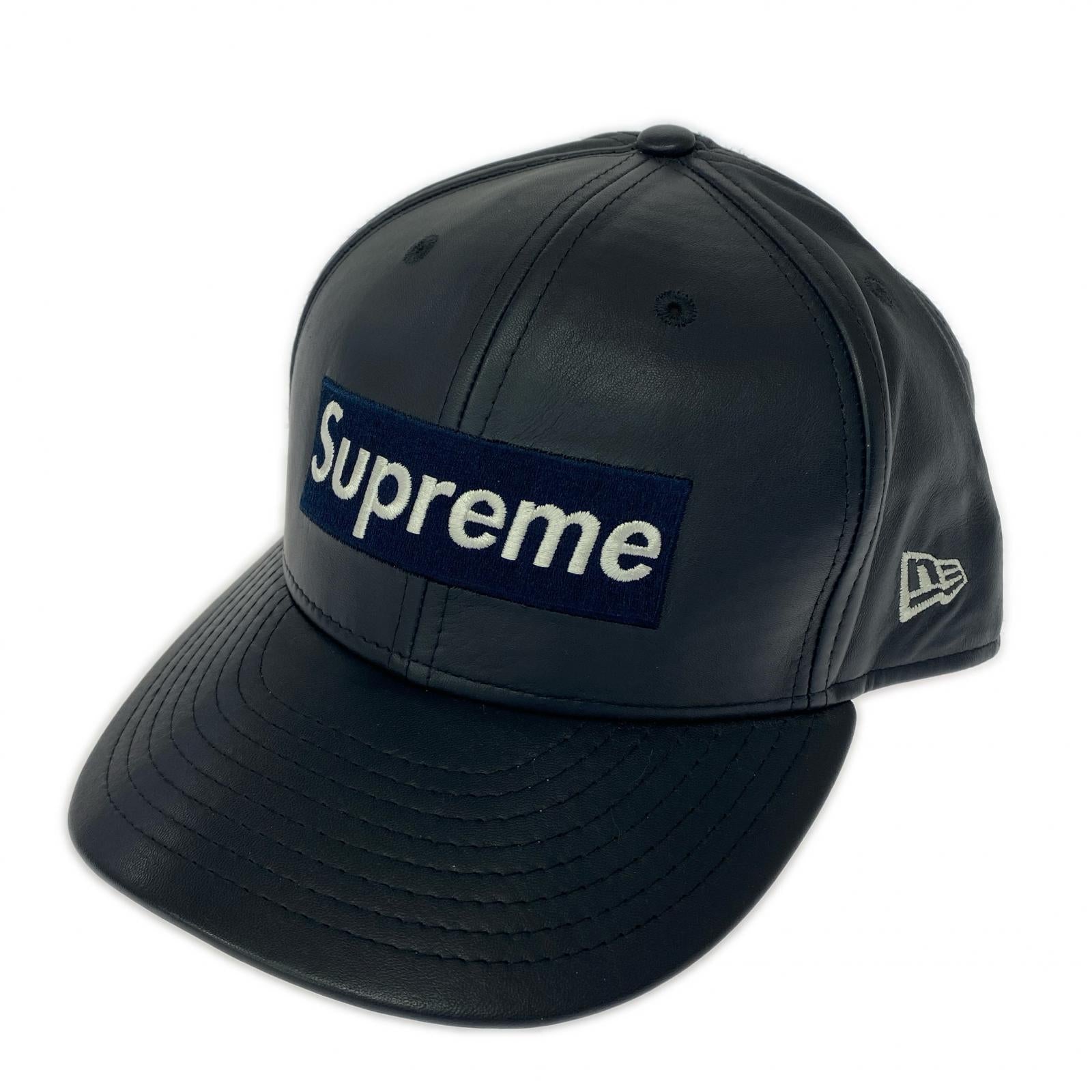 キャップ ×NEW ERA ボックスロゴレザーキャップ 紺 ネイビー
