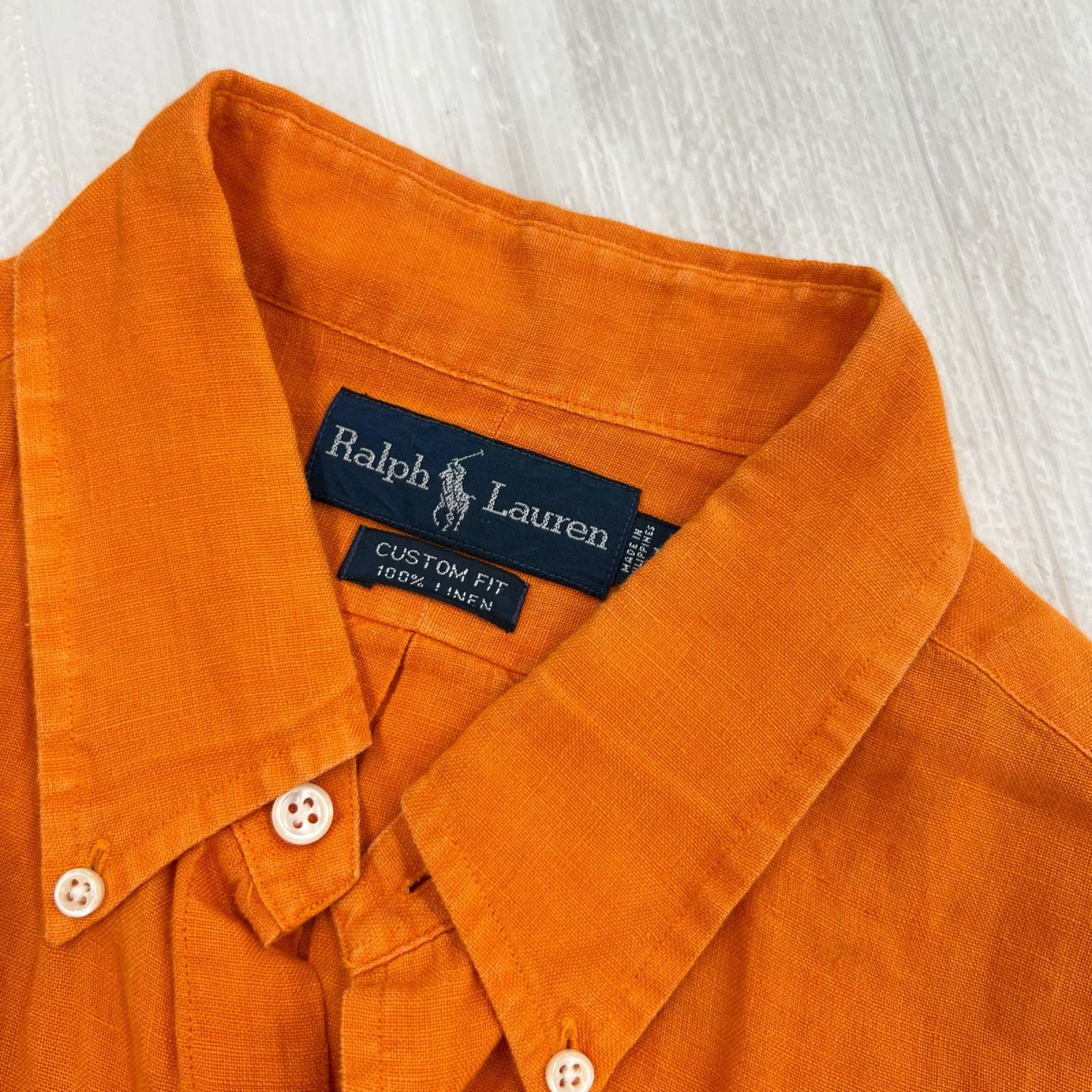半袖シャツ POLO RALPH LAUREN CUSTOM FIT 半袖リネンシャツ オレンジ (L) L オレンジ