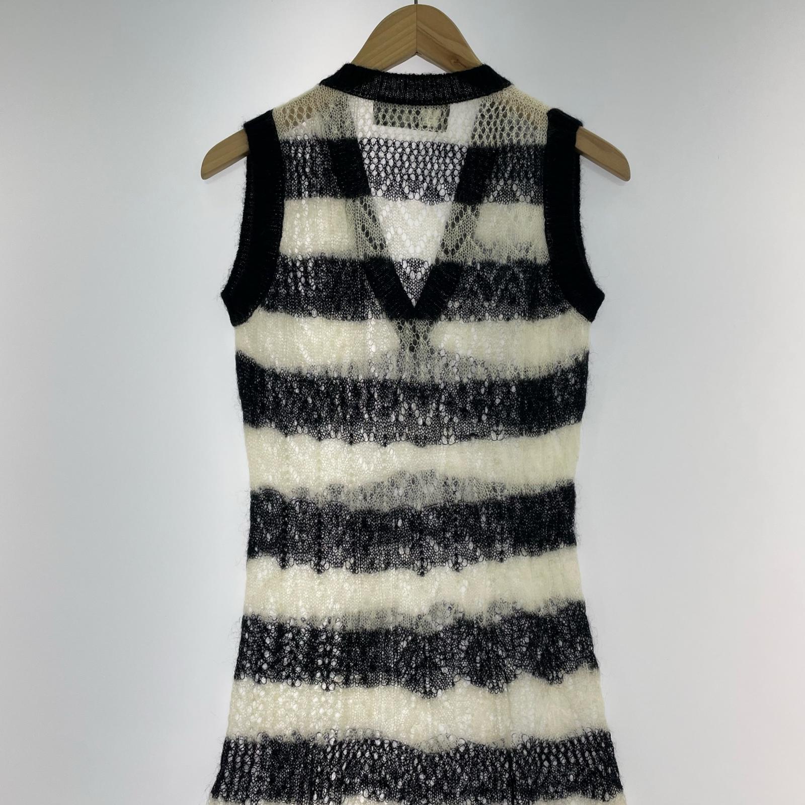 ワンピース tricot COMME des GARCONS ノースリーブグランジニットワンピース 白黒
