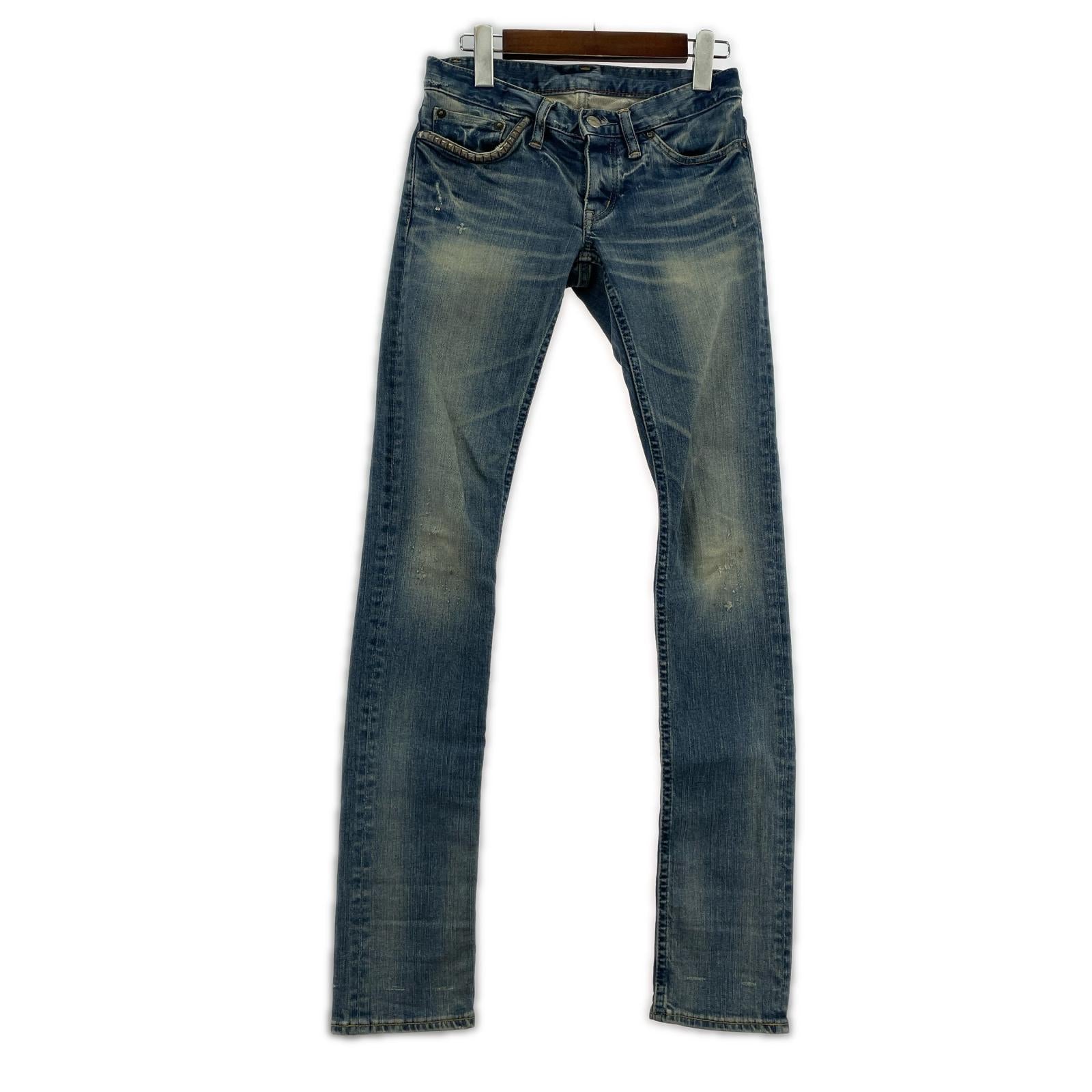 デニムパンツ ダメージ加工スタッズスキニーデニム XXS ブルー