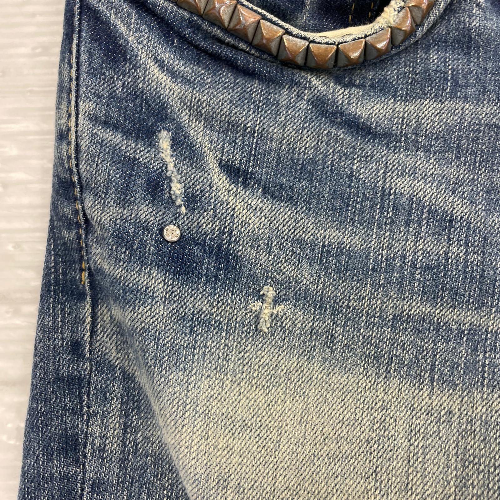 デニムパンツ ダメージ加工スタッズスキニーデニム XXS ブルー