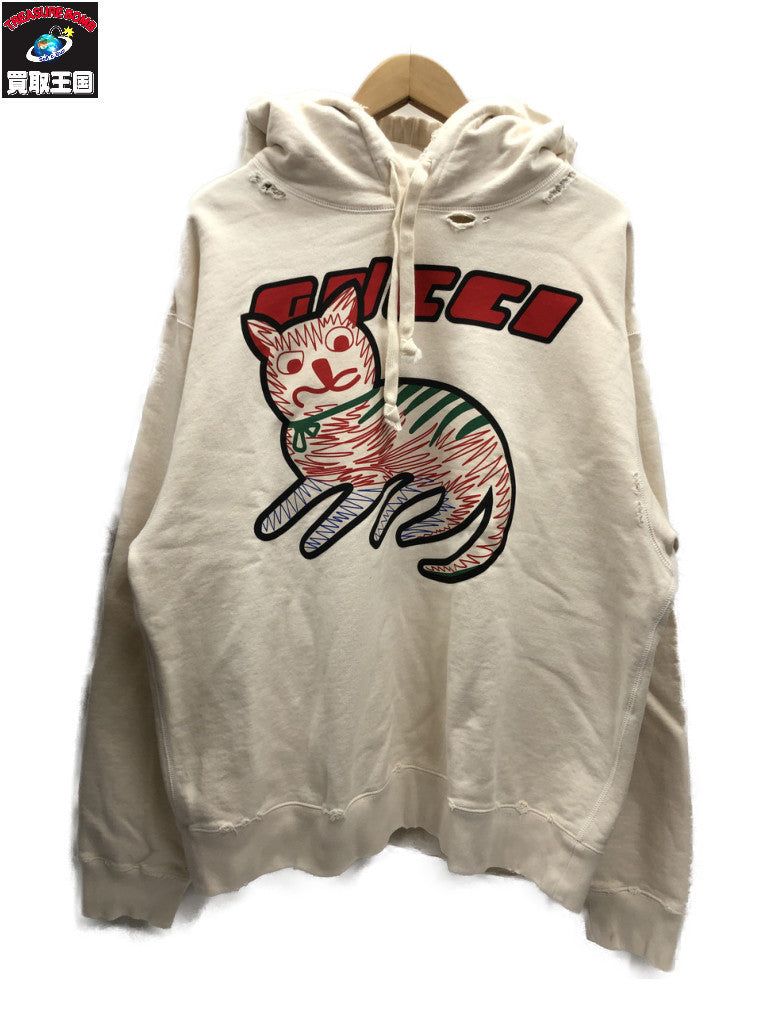ダメージ加工アニマルキャットプリントPOパーカー