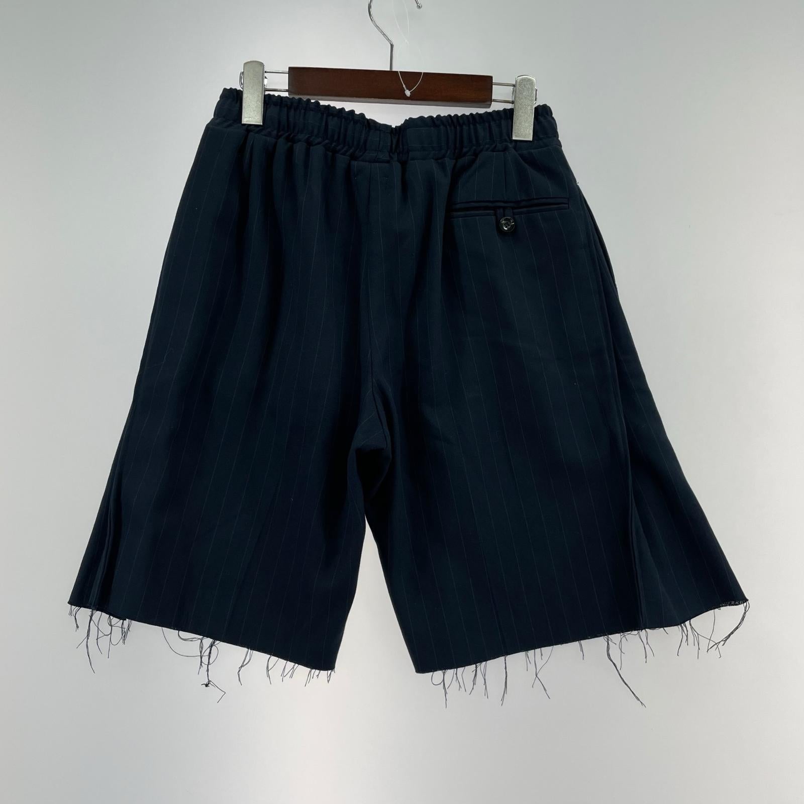ショートパンツ OLD PARK ストライプ カットオフ ショーツ M ネイビー