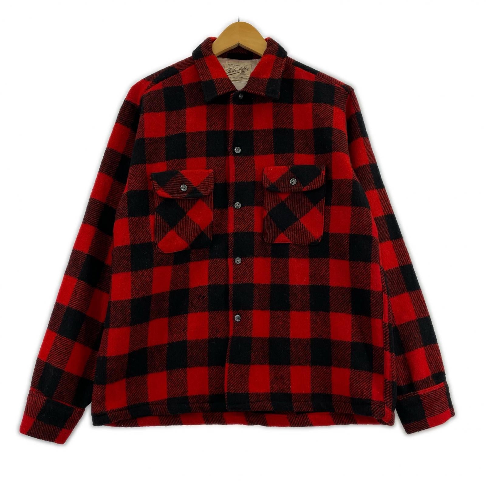 長袖シャツ 50s バッファローチェック ウールシャツ 赤黒 (M) M