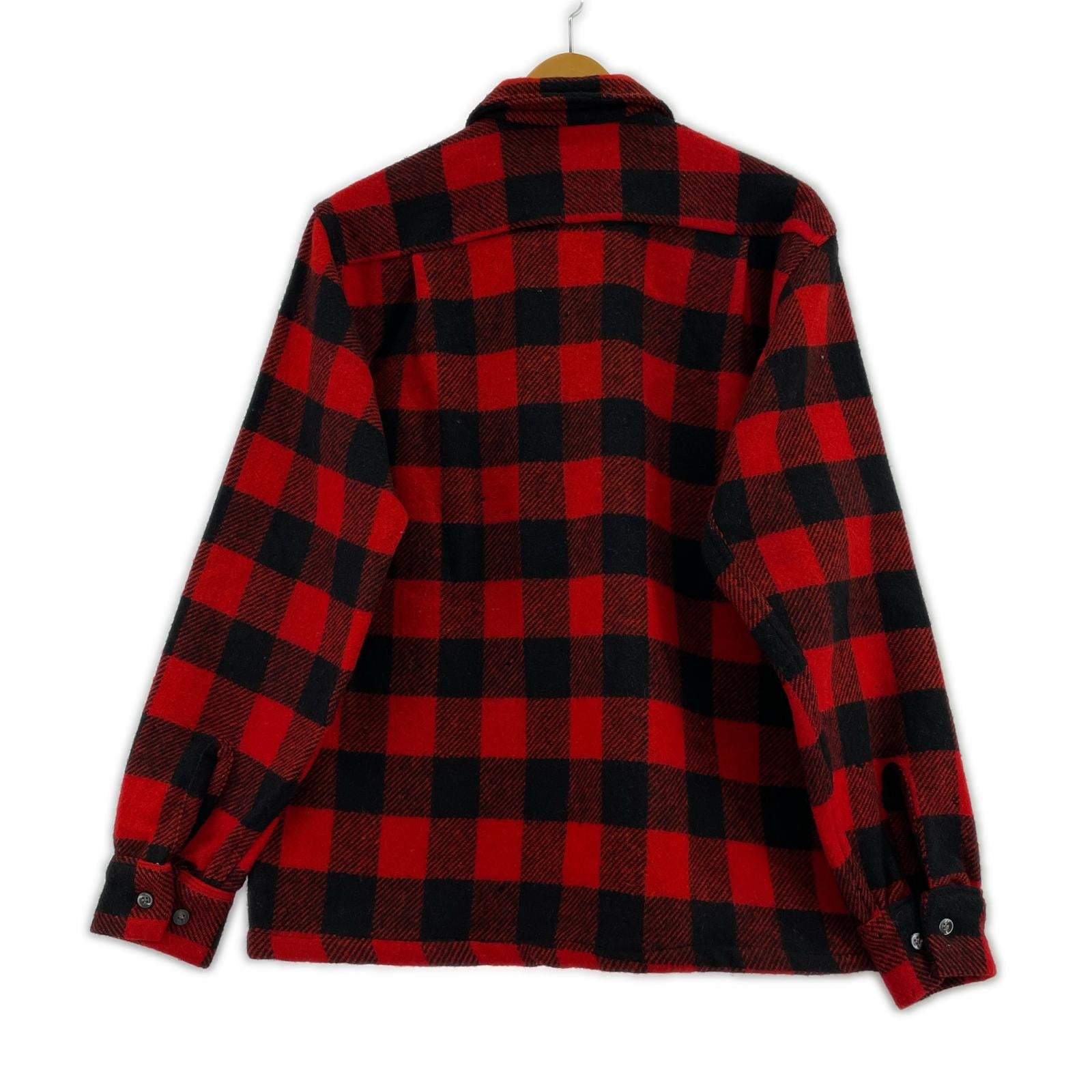 長袖シャツ 50s バッファローチェック ウールシャツ 赤黒 (M) M