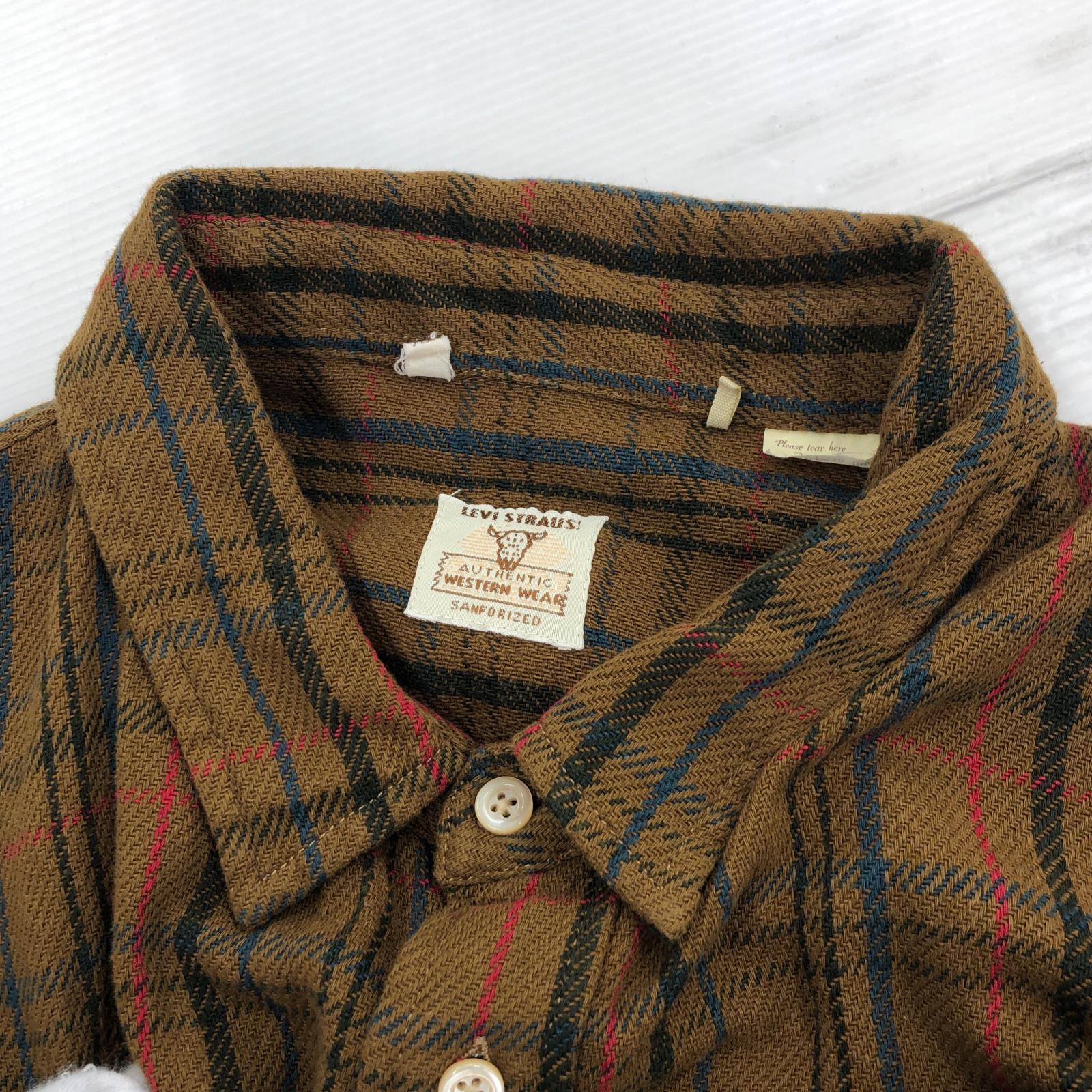 長袖シャツ LEVI'S VINTAGE CLOTHING SHORT HORN SHIRT チェック 茶 (XL) ブラウン