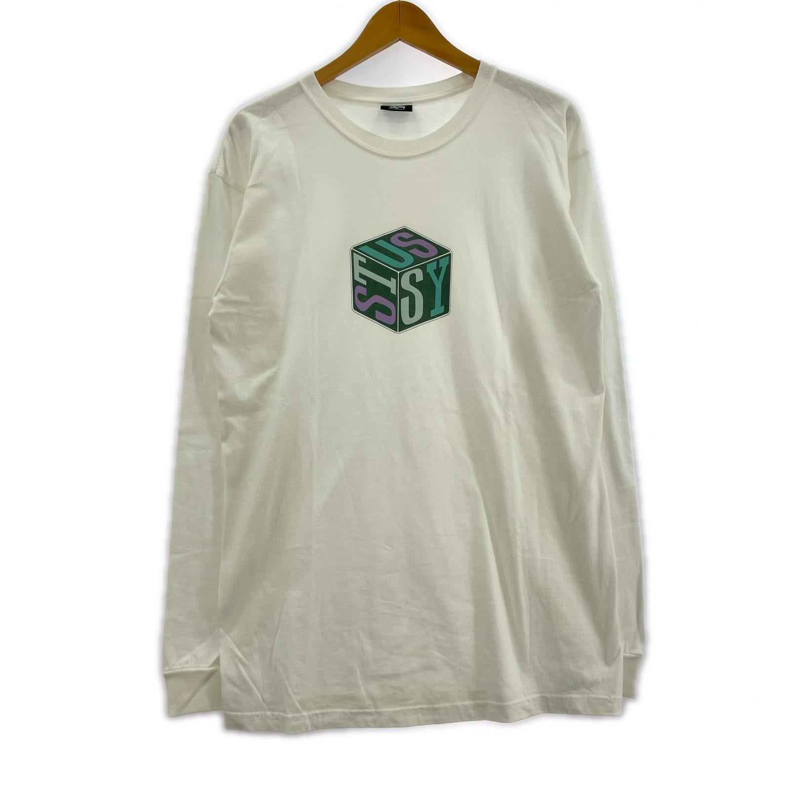 長袖Tシャツ STUSSY 立方体ロゴ プリントロンTee M ホワイト M ホワイト