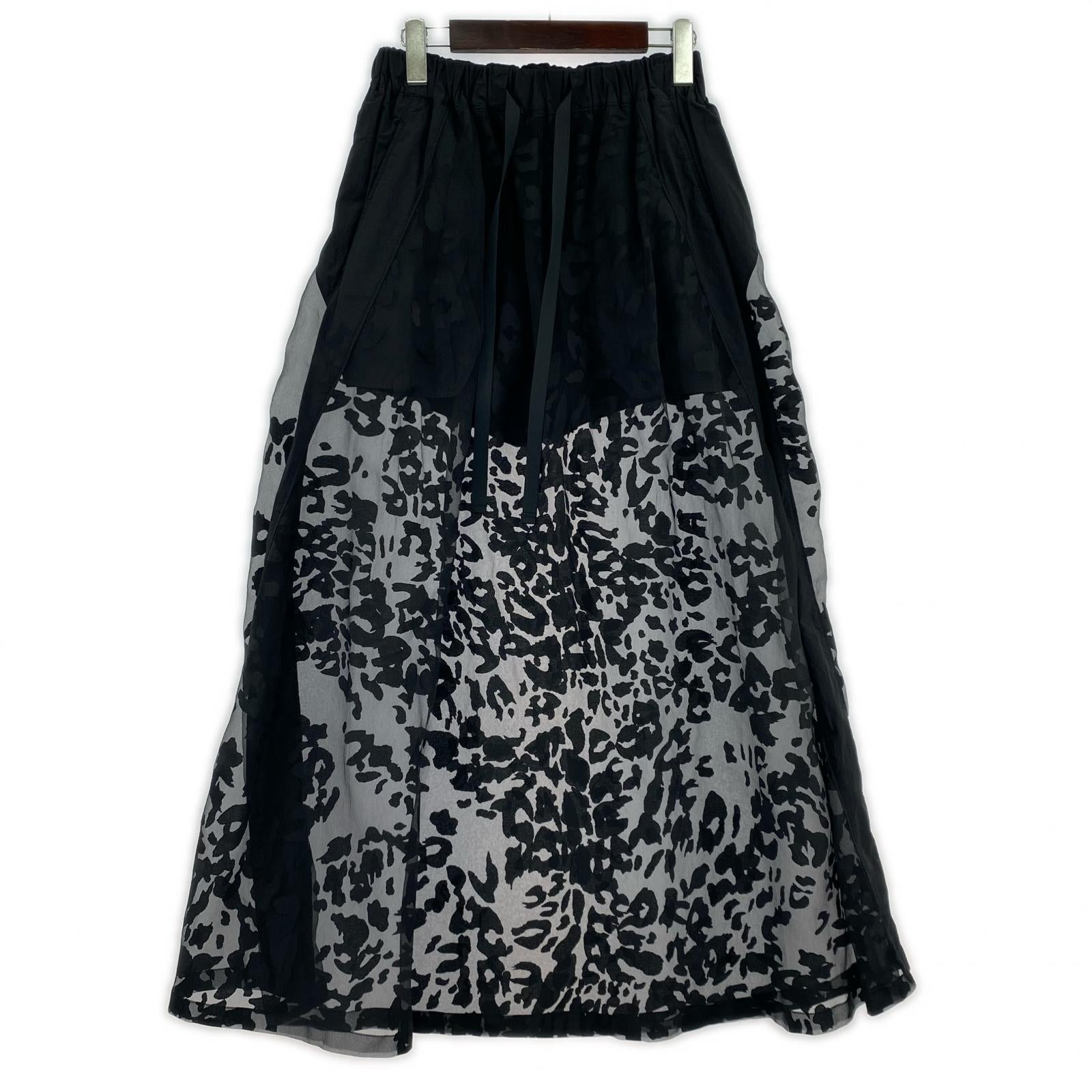 ロングスカート W SHEER LEOPARD SKIRT (XS) ブラック