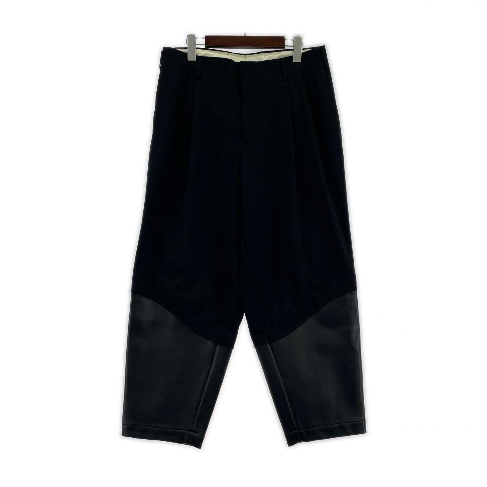 パンツ COMME des GARCONS HOMME PLUS PUレザー切替 ワイドスラックス M ブラック M ネイビー