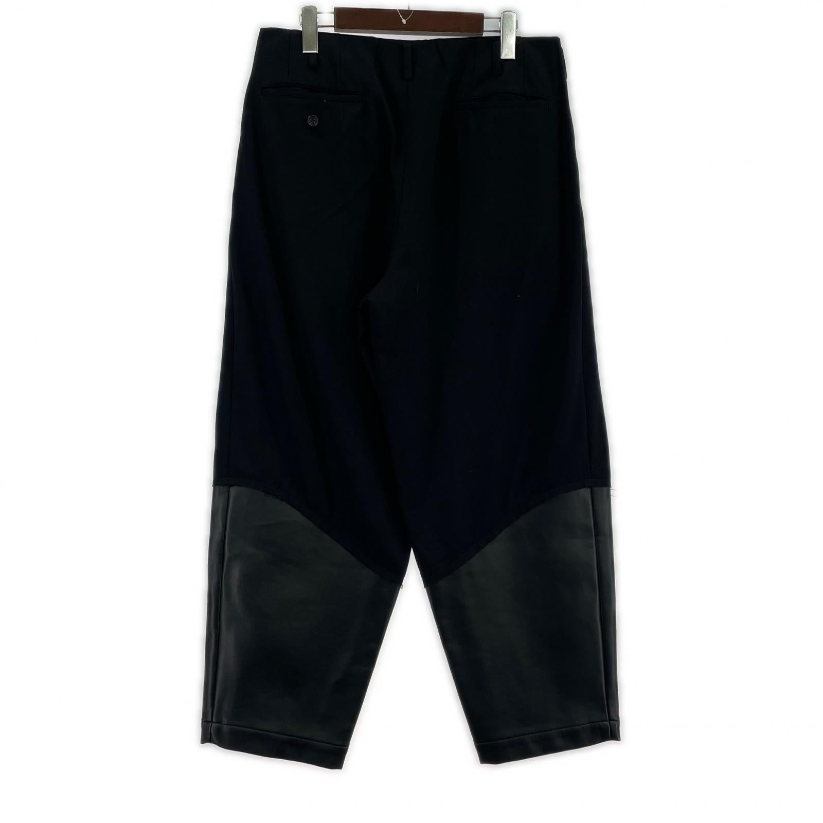 パンツ COMME des GARCONS HOMME PLUS PUレザー切替 ワイドスラックス M ブラック M ネイビー