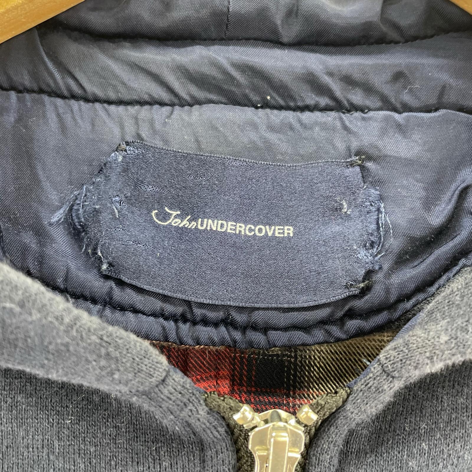 ジャケット JohnUNDERCOVER オンブレッチェックガウン×ジップパーカー ドッキングジャケット 2 赤系×ネイビー 2