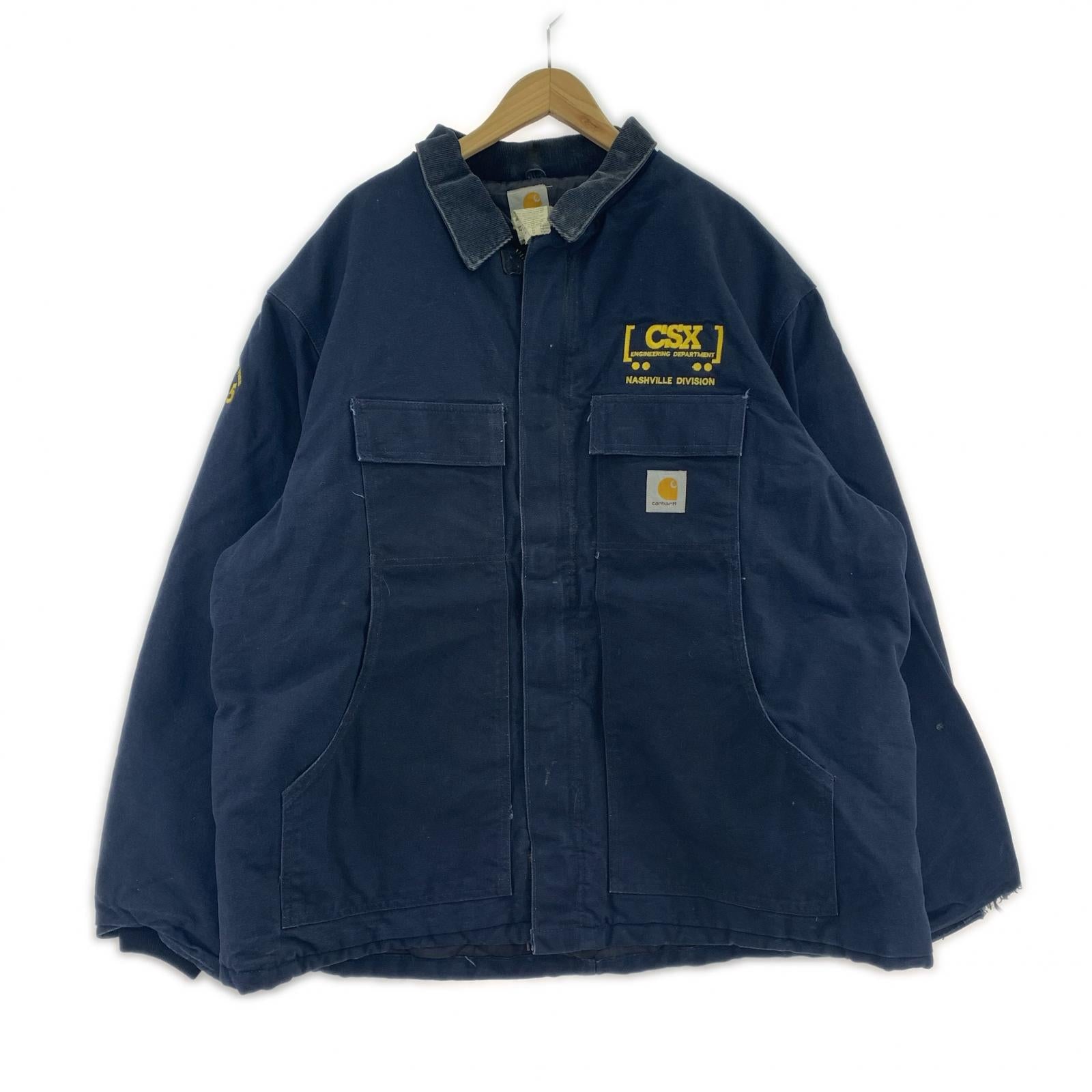 ジャケット Carhartt 00s USA製 企業刺繍 トラディショナルジャケット XXL程度 ネイビー 52 ネイビー