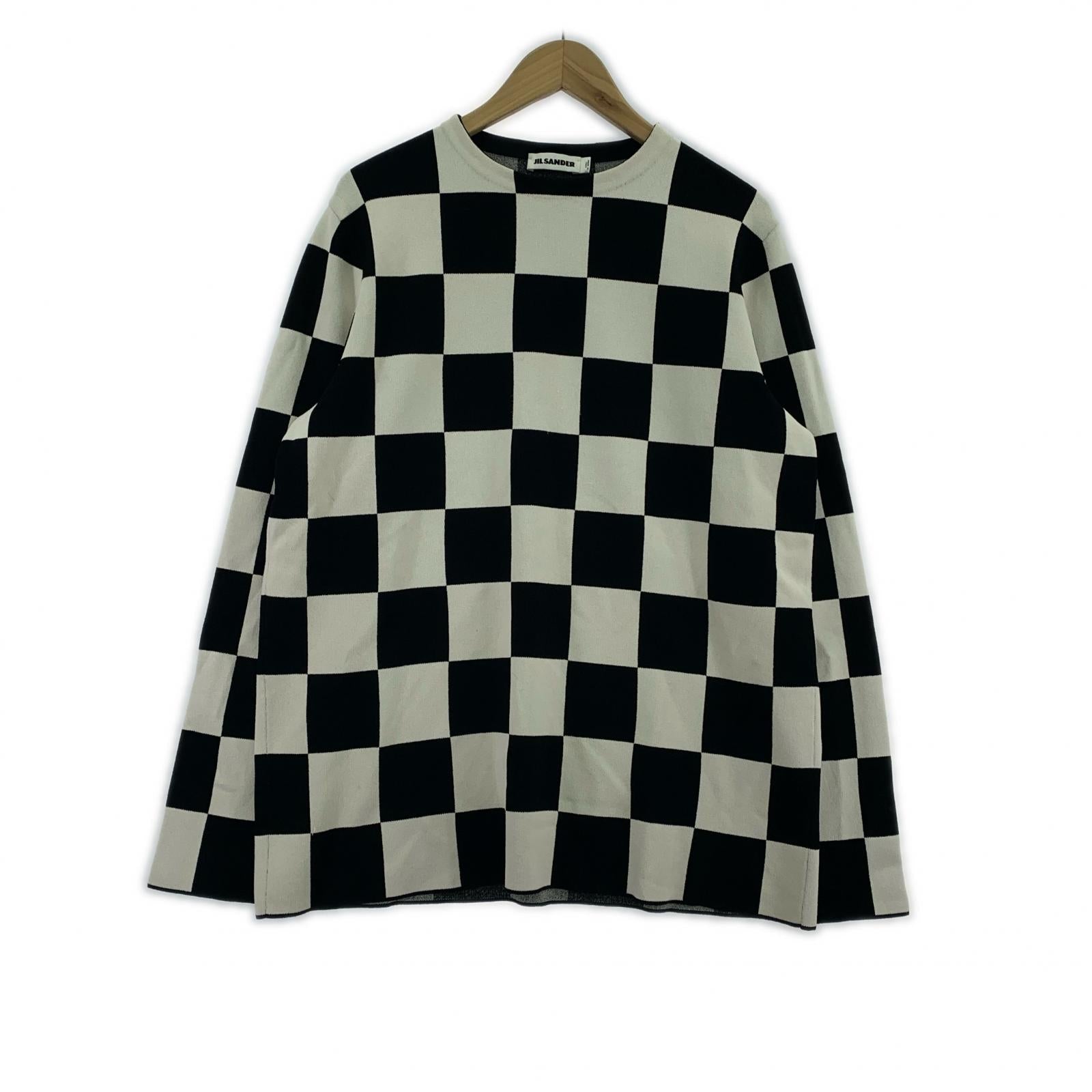 ニット JIL SANDER チェッカーニット 48 ブラック×ホワイト 48
