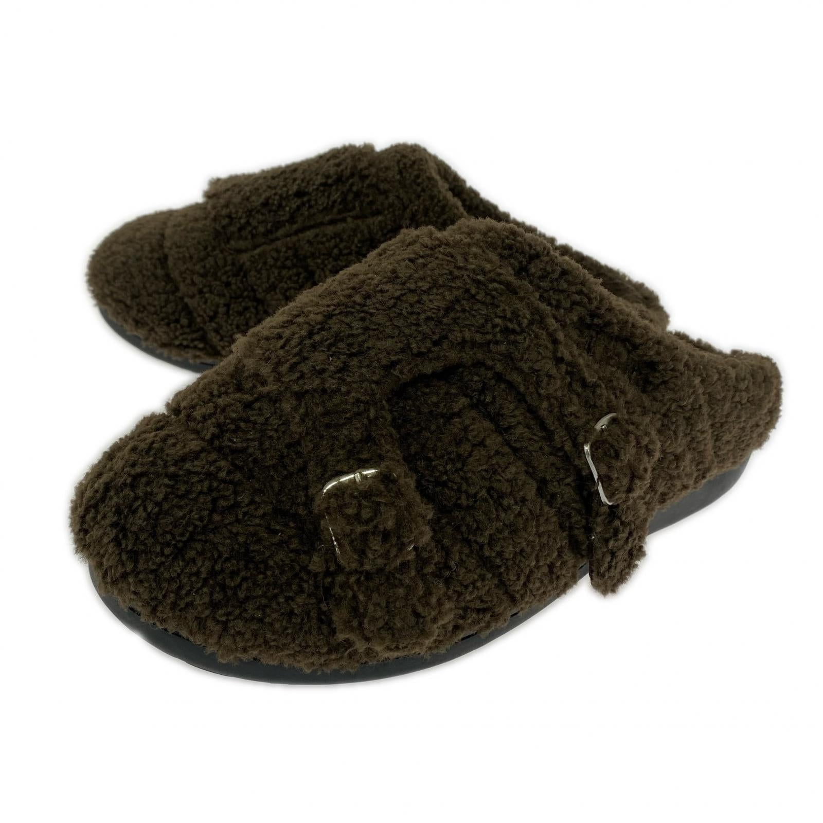 サンダル BED J.W. FORD×SUBU TEDDY モンクストラップボアミュール 茶 ブラウン