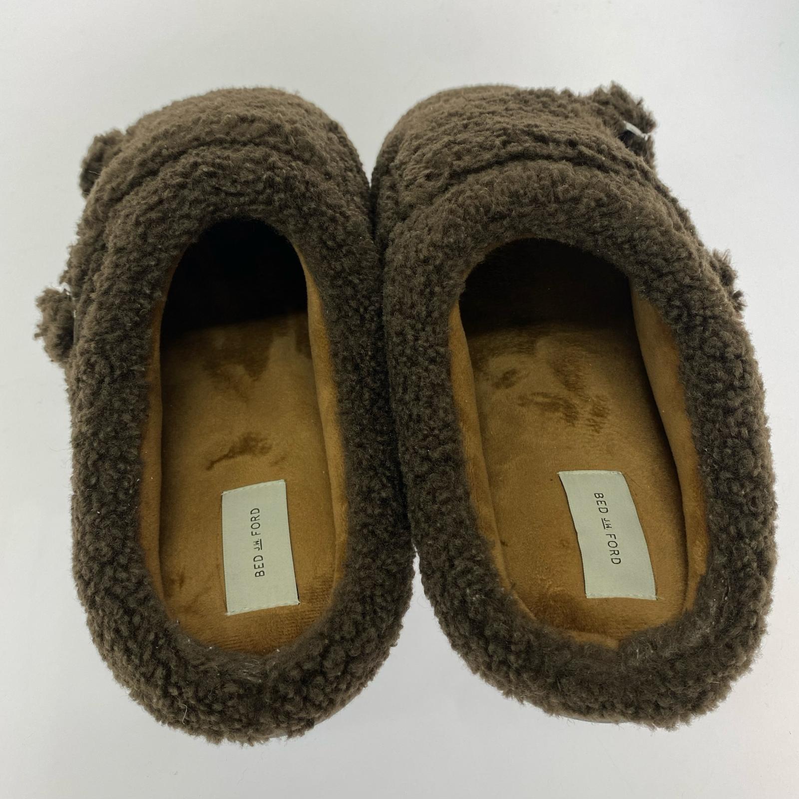 サンダル BED J.W. FORD×SUBU TEDDY モンクストラップボアミュール 茶 ブラウン