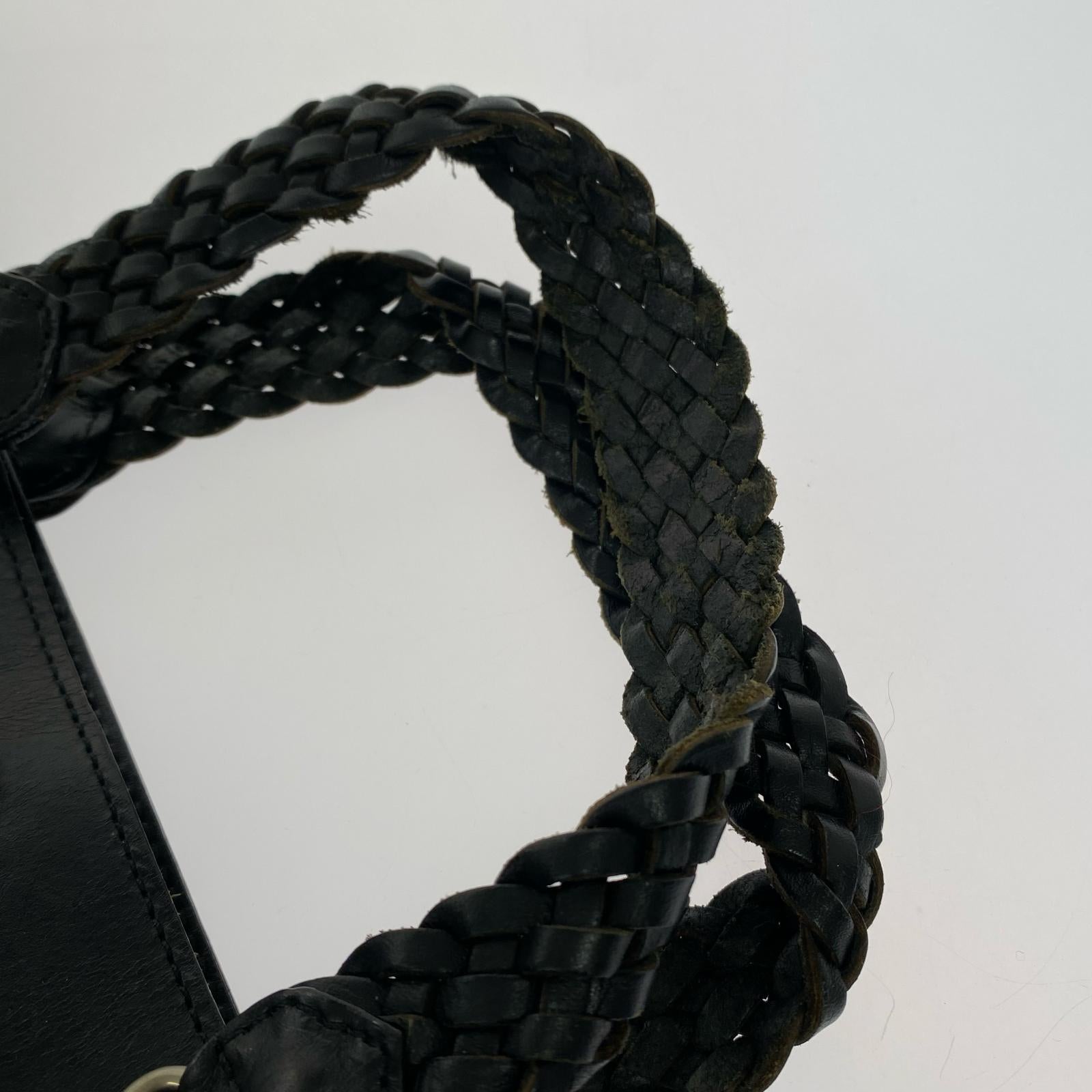 ハンドバッグ レザーバッグ 編み込みハンドル 黒 ブラック