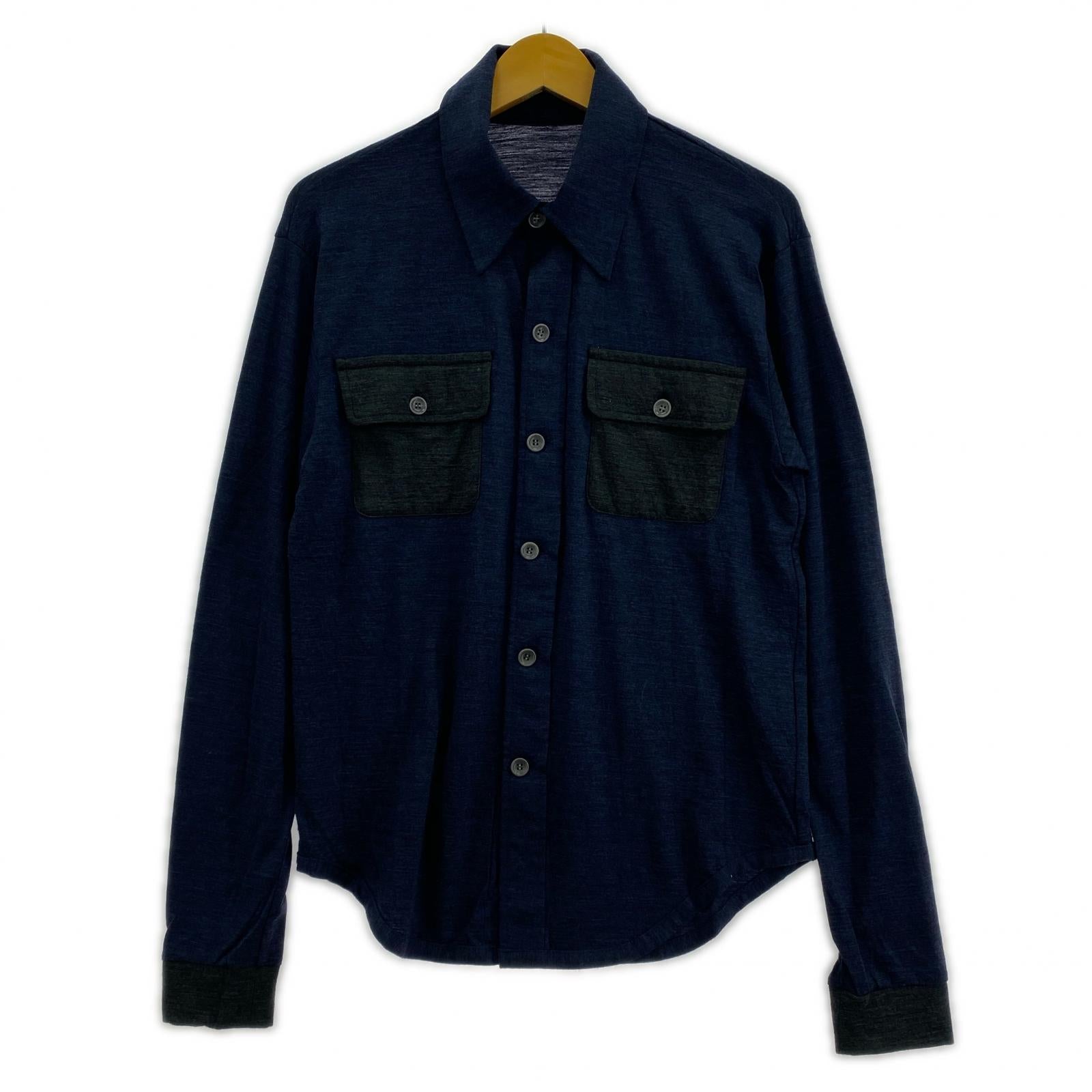 長袖シャツ Dhal Super 120's TOP Wool Jersey 別注ウールシャツ 0 ネイビー×グレー 0