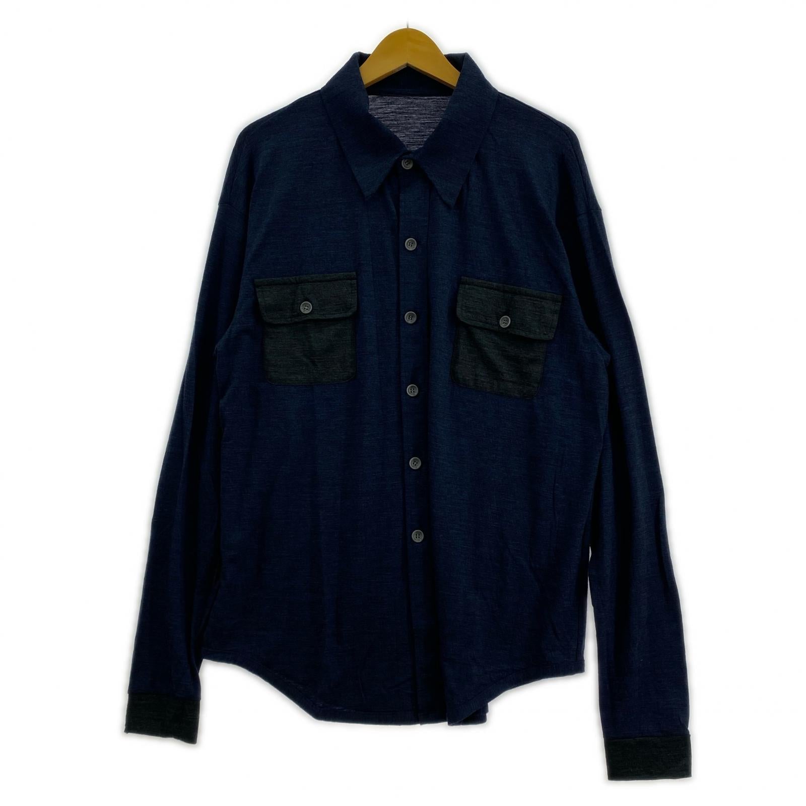 長袖シャツ Dhal Super 120's TOP Wool Jersey 別注ウールシャツ 0 ネイビー×グレー 2