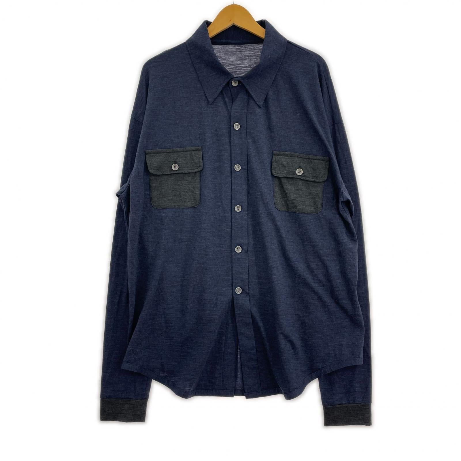 長袖シャツ Super120’s TOP Wool Jersey Flap Shirt (3) 3 ネイビー