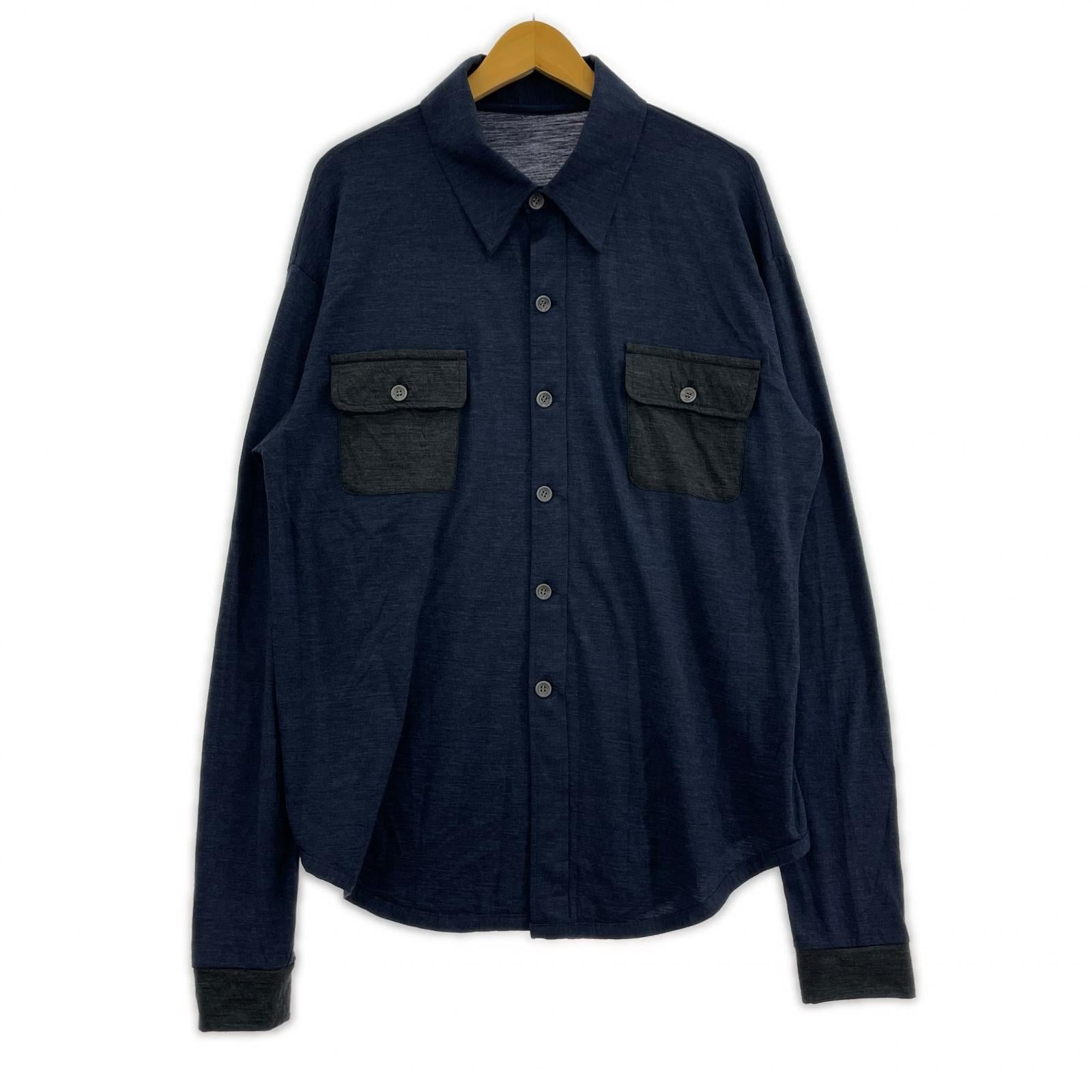長袖シャツ Super120’s TOP Wool Jersey Flap Shirt (2) 2 ネイビー