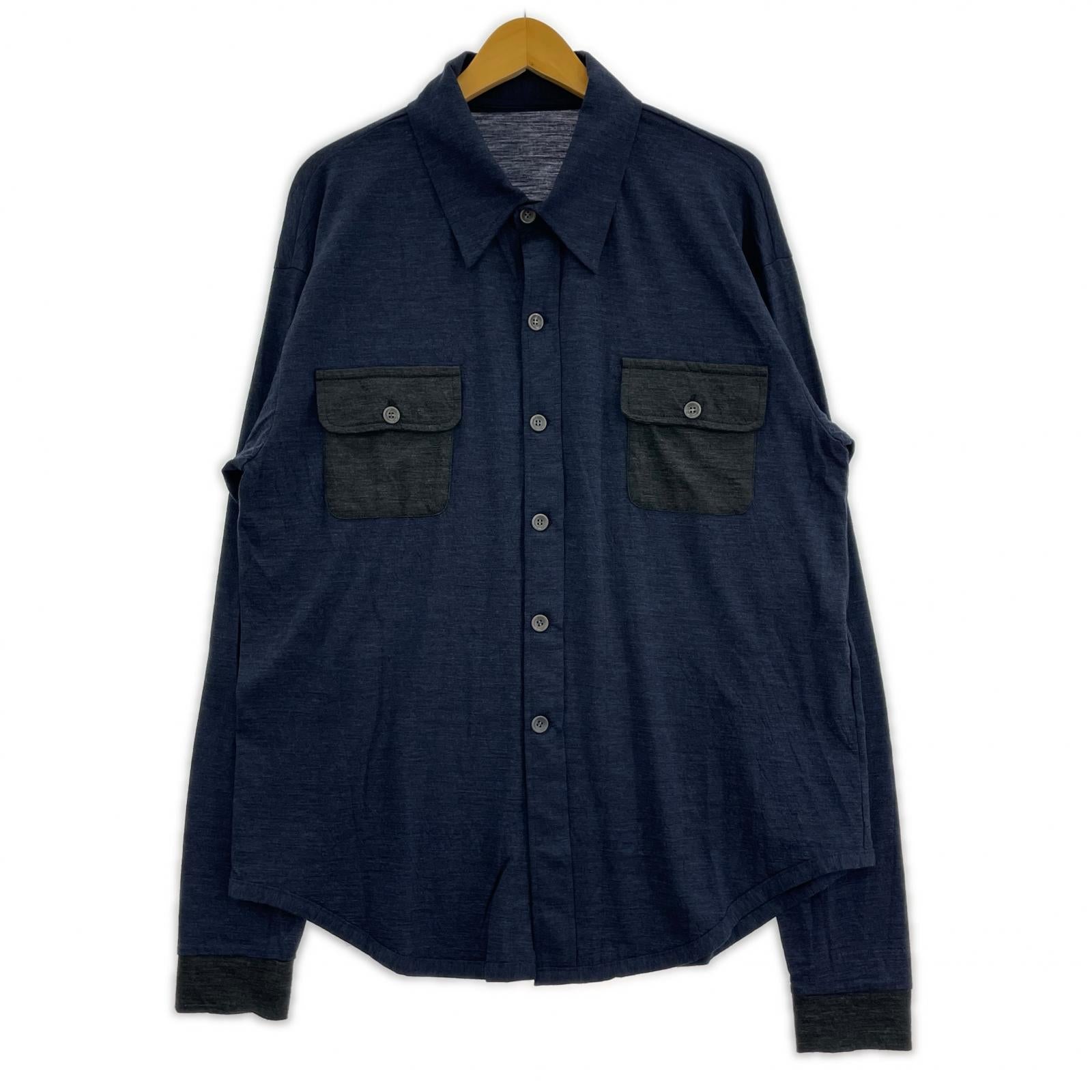 長袖シャツ Super120’s TOP Wool Jersey Flap Shirt (2) 2 ネイビー