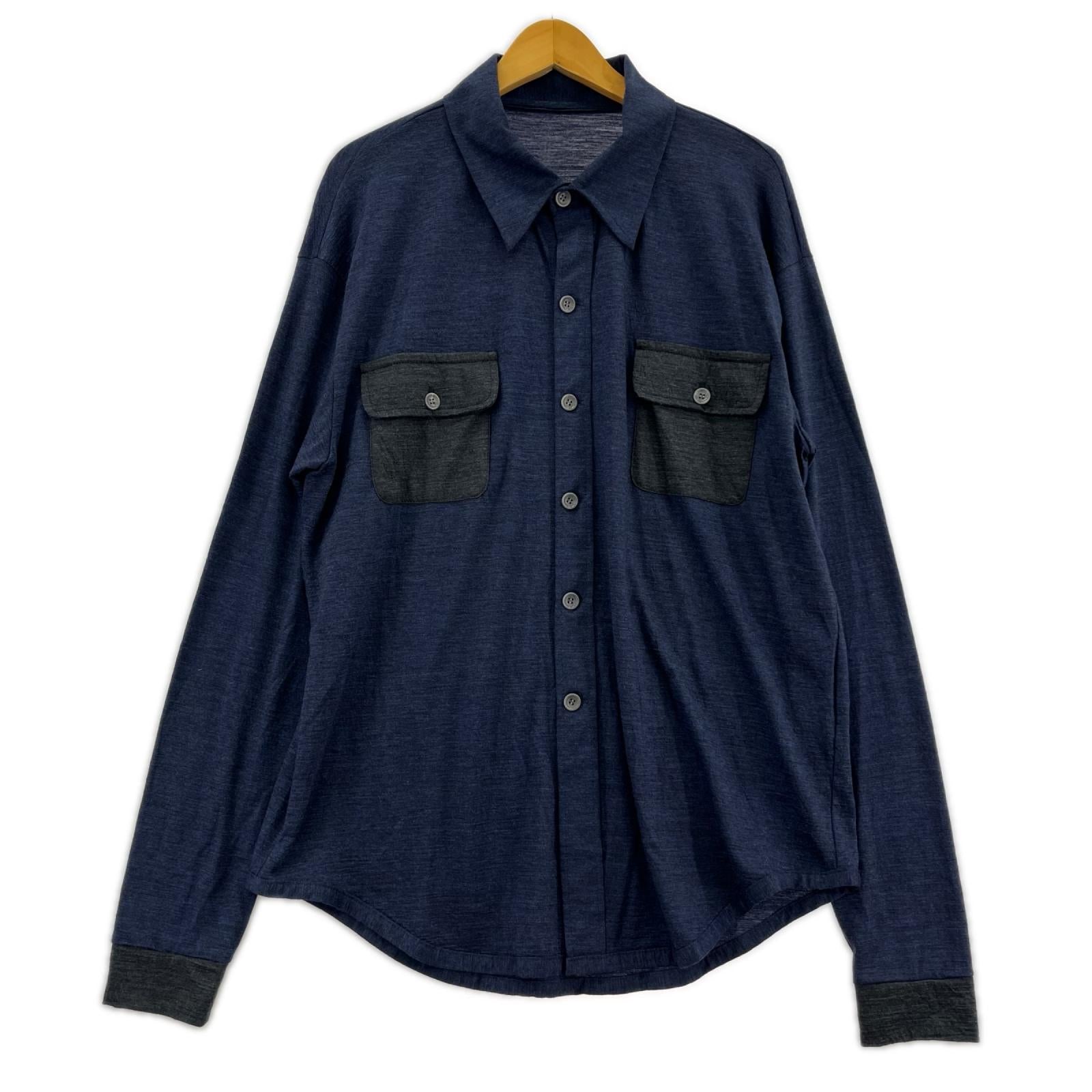 長袖シャツ Dhal SUPER 120'S TOP WOOL JERSEY FLAP SHIRT DSUE683 紺 (2) タグ付き 2 ネイビー