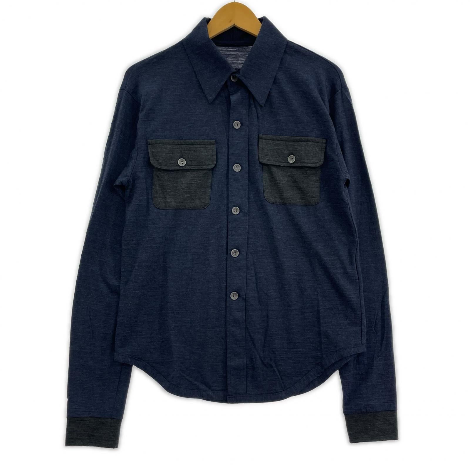 長袖シャツ Super120’s TOP Wool Jersey Flap Shirt (0) 0 ネイビー