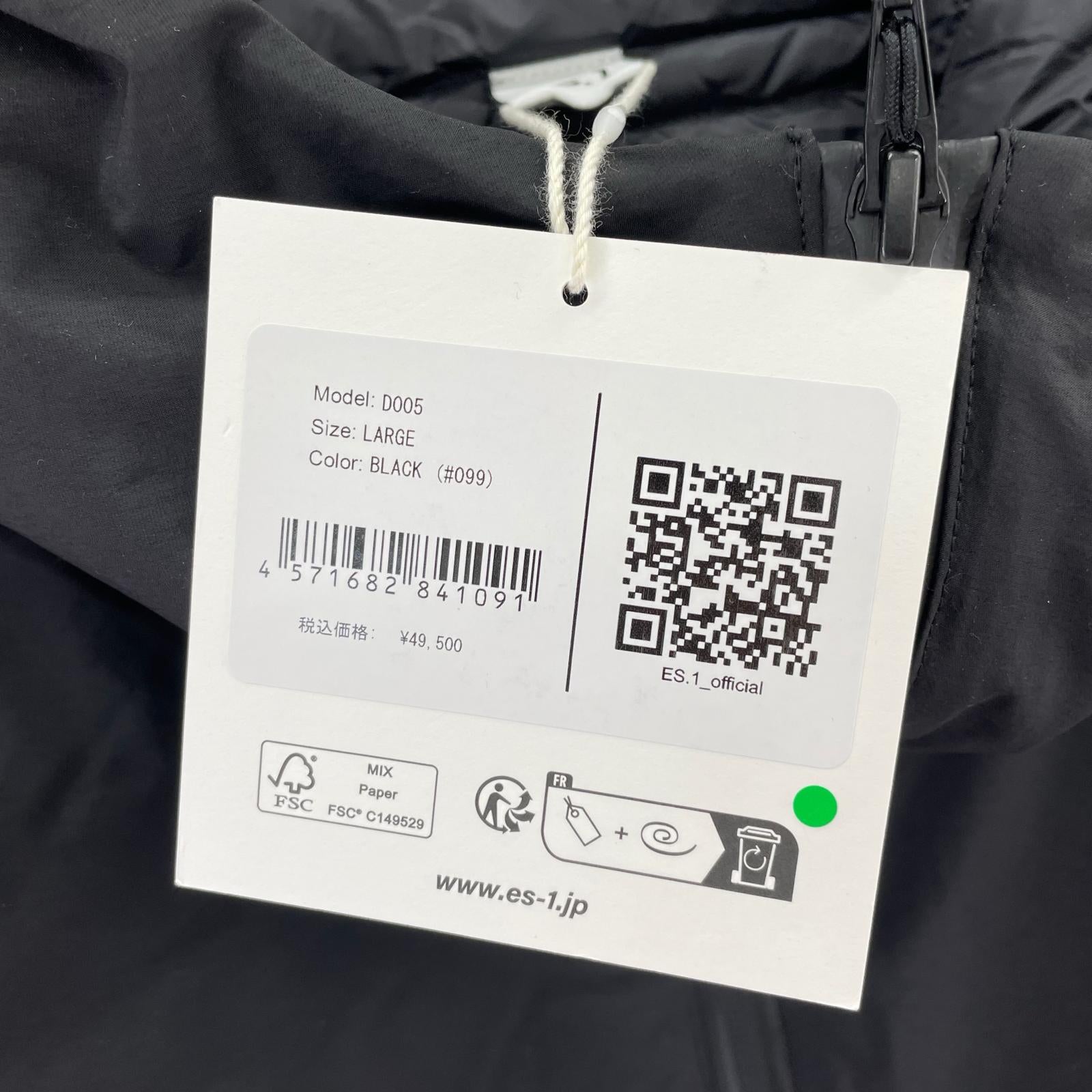 ダウンジャケット ES.1 3lyr down Hoodie エスアイ 3レイヤーダウンフーディ D005 黒 (L) タグ付き L ブラック