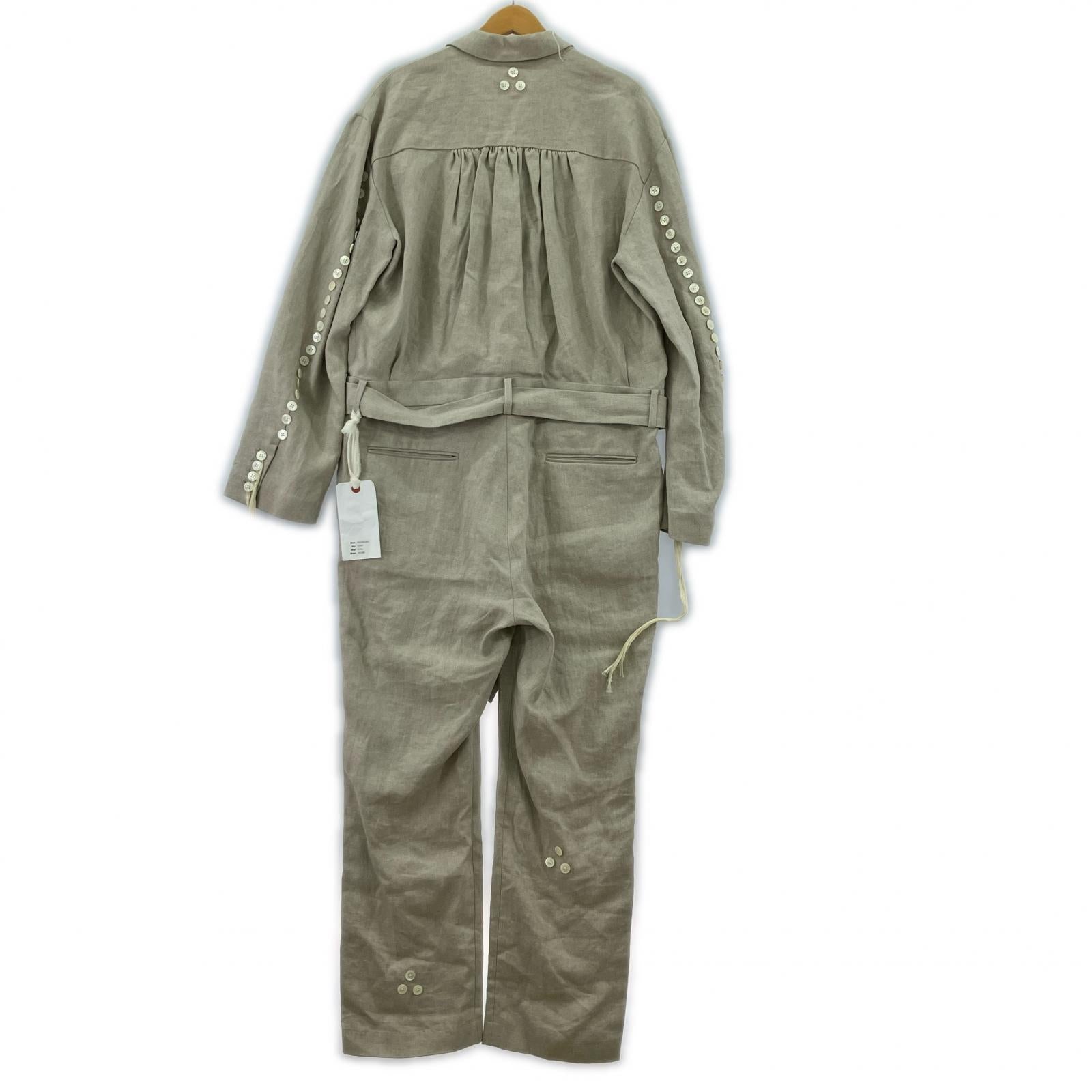 オーバーオール BUTTON LINEN JUMP SUITS IVORY (S) S ベージュ
