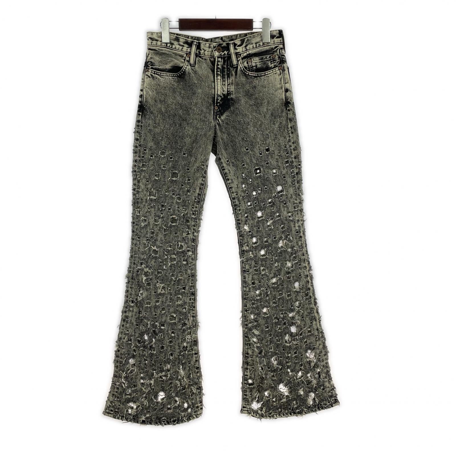 パンツ CRASHED BLACK MODERN DENIM FLARED TROUSERS 30 FADED BLACK 30
