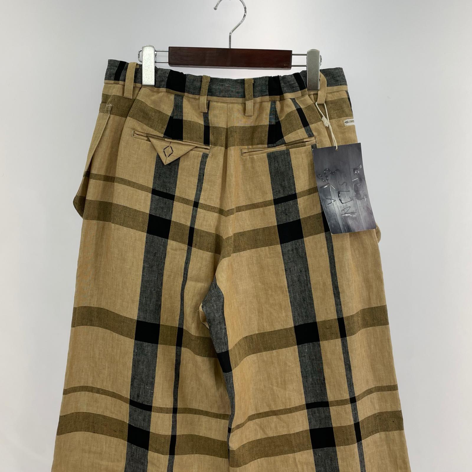 パンツ BANGLADESH LINEN W/耳 WIDE PANTS/2/ベージュ ブラック/チェック/SUNSEA2746 2 ブラウン