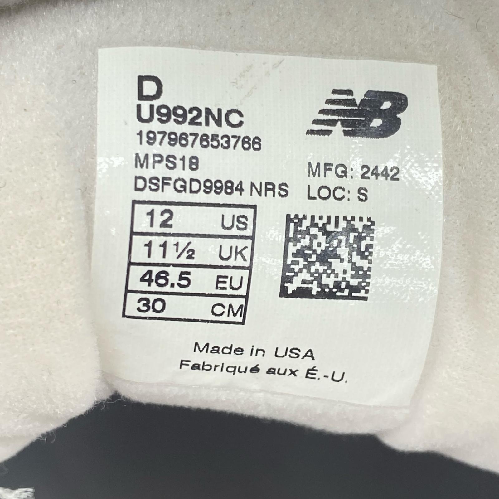 スニーカー NEW BALANCE USA製 U992NC NIMBUS CLOUD 30.0cm 30cm (US12 UK11 1/2 EU50) グレー
