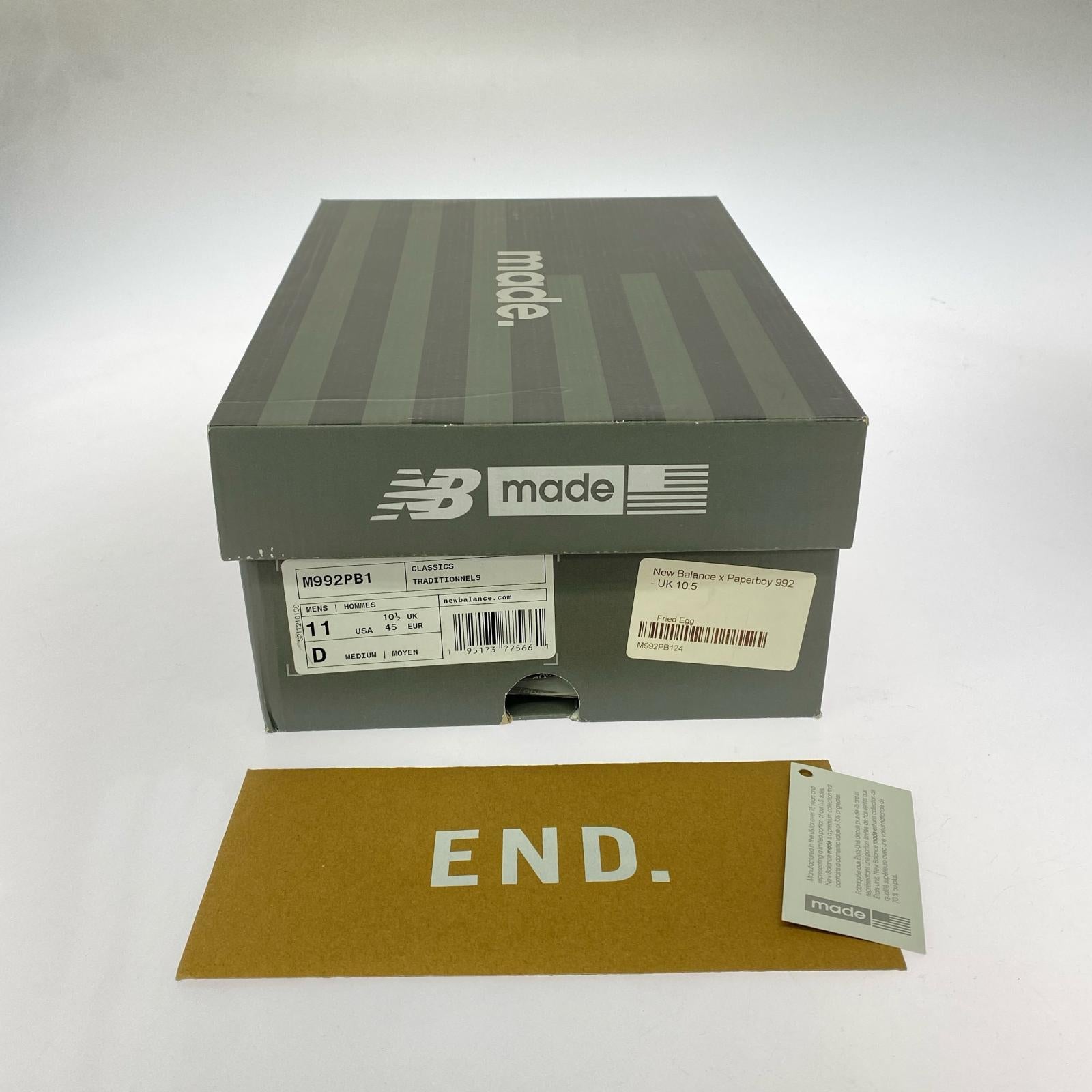 スニーカー NEW BALANCE×Paperboy USA製 M992PB1 Fried Egg 29.0cm 29cm (US11 UK10 1/2 EU48) ホワイト