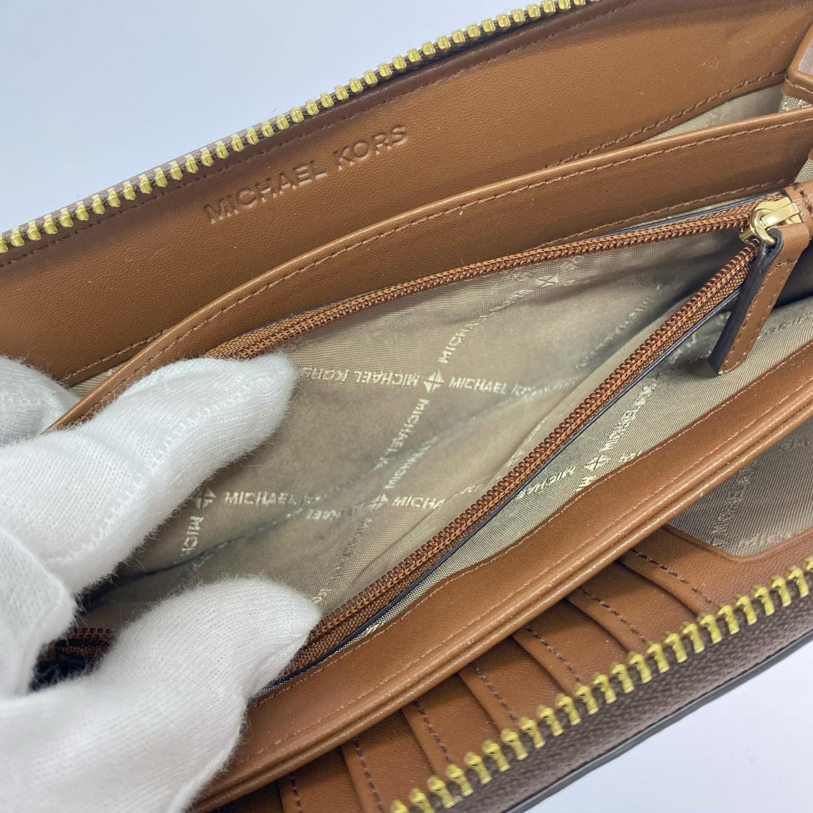 長財布 MICHAEL KORS JET SET TRAVEL MKシグネチャーラウンドジップウォレット ブラウン系 ブラウン