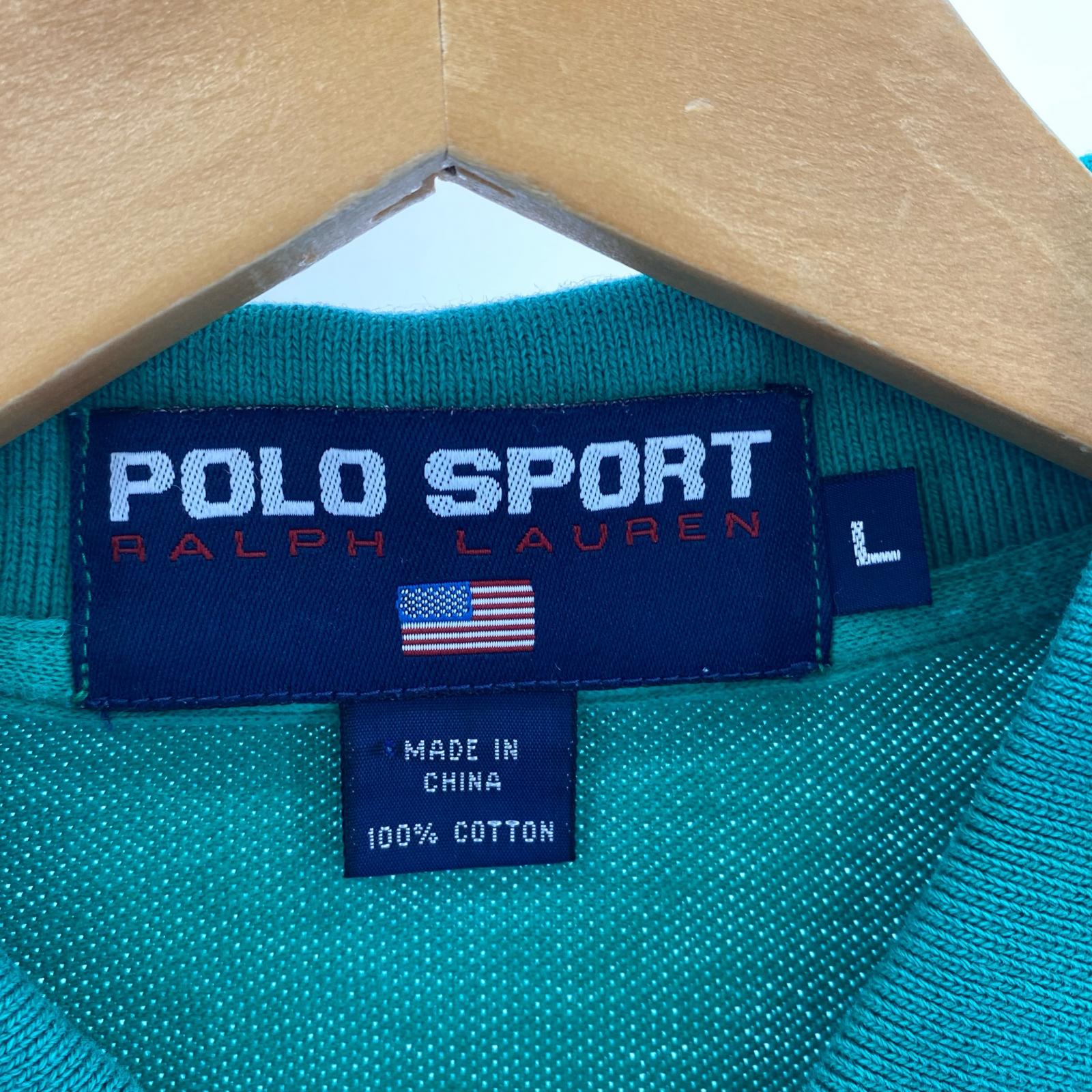 ポロシャツ POLO RALPH LAUREN 90s POLO SPORT USAプリント グリーン(L) L グリーン