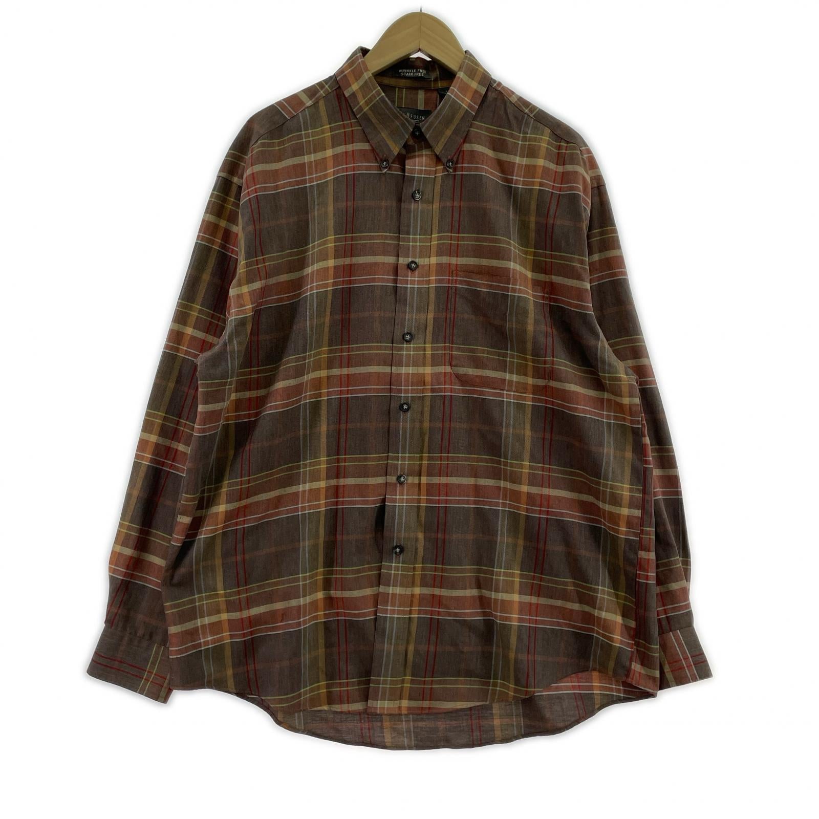 長袖シャツ VAN HEUSEN コットンチェックシャツ L 総柄 L