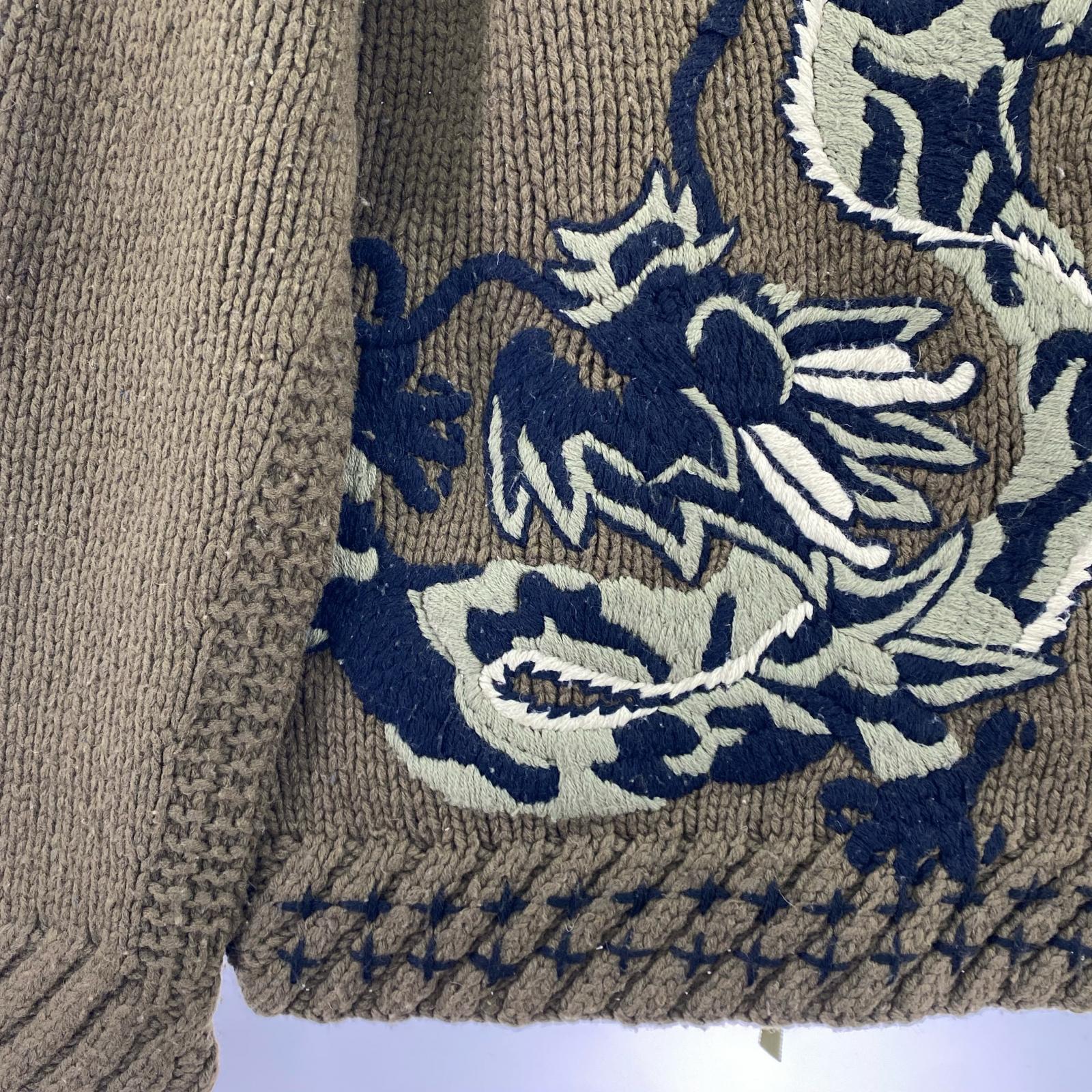 カーディガン ドラゴン刺繍カウチンニット L KHK L