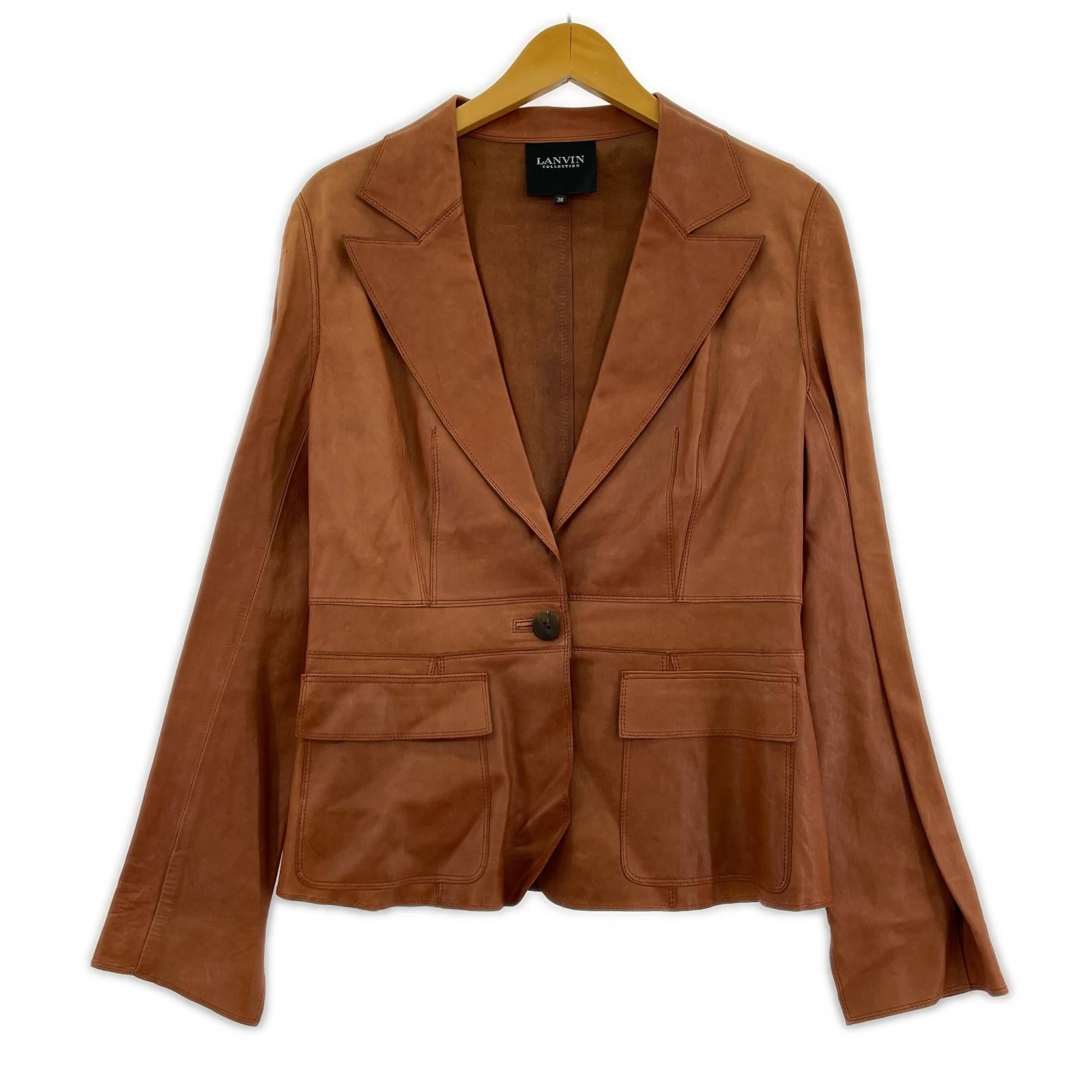 テーラードジャケット LANVIN collection 1B レザー 茶 X8J2477 38 テーラードジャケット ブラウン
