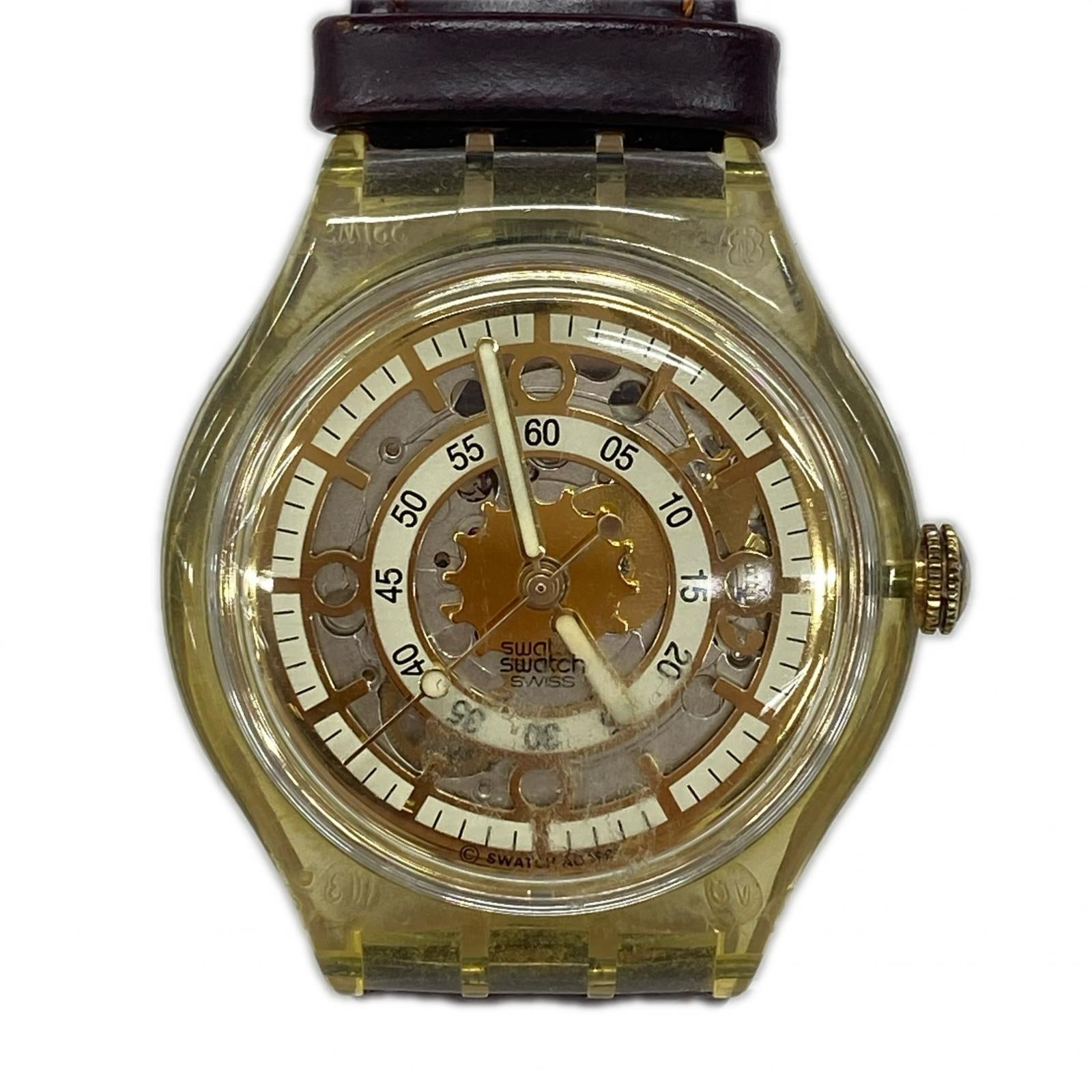 腕時計 Swatch メンズ時計 自動巻 スケルトン ブラウン