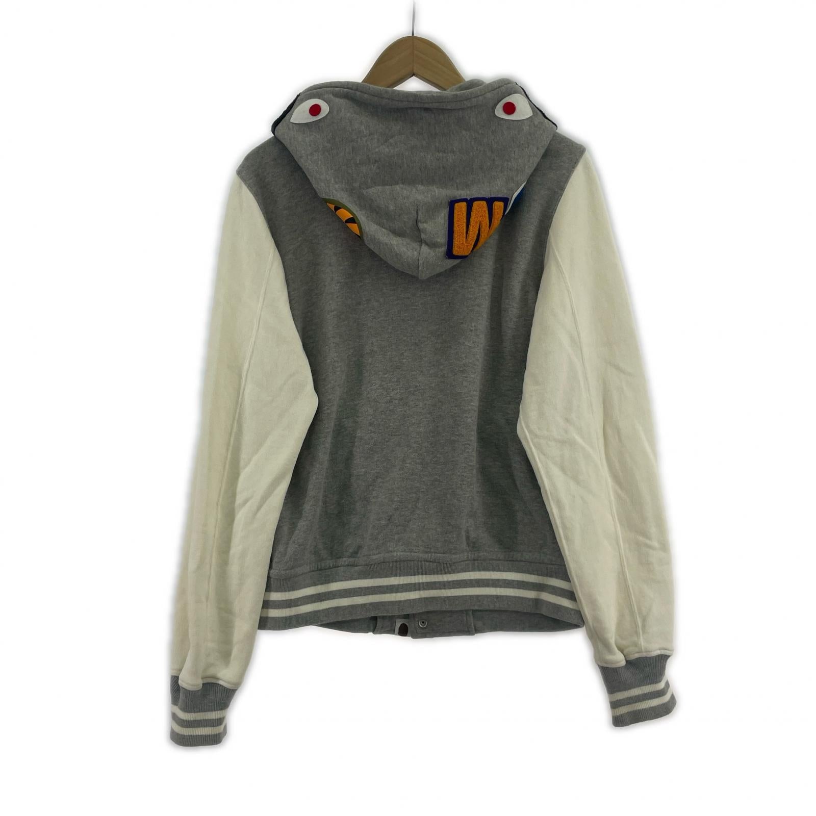 スウェット A BATHING APE SHARK JACKET HOODIE シャークスウェットスタジャン S グレー S グレー