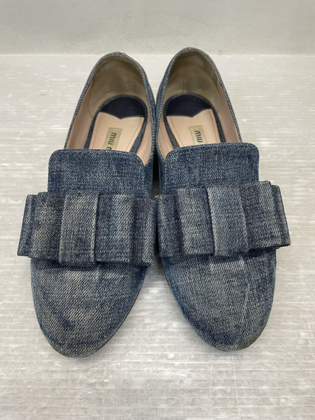 miumiu ヒールビジュー デニムリボンパンプス 36