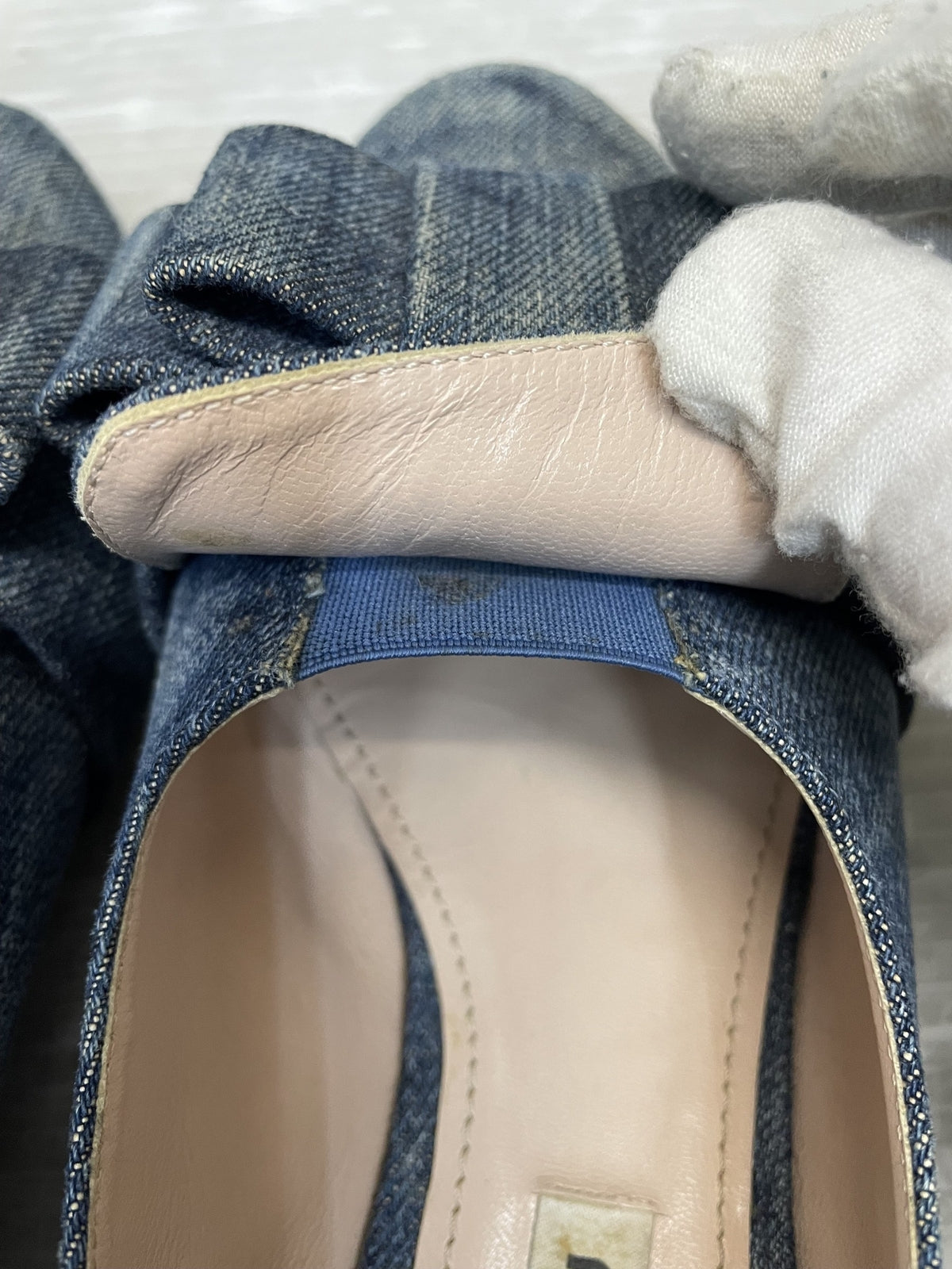 miumiu ヒールビジュー デニムリボンパンプス 36