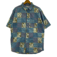 半袖シャツ STUSSY AUTHENTIC GEAR パッチワークシャツ チェック×カモフラ L L ブルー