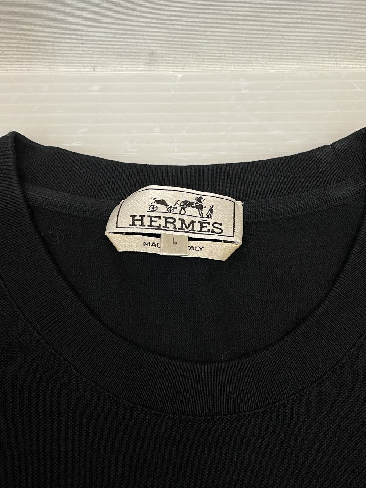 HERMES 鹿の子編みポケットTee L 黒
