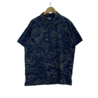 ポロシャツ 90s 地図柄 ポロシャツ 総柄 紺 (XL) ネイビー