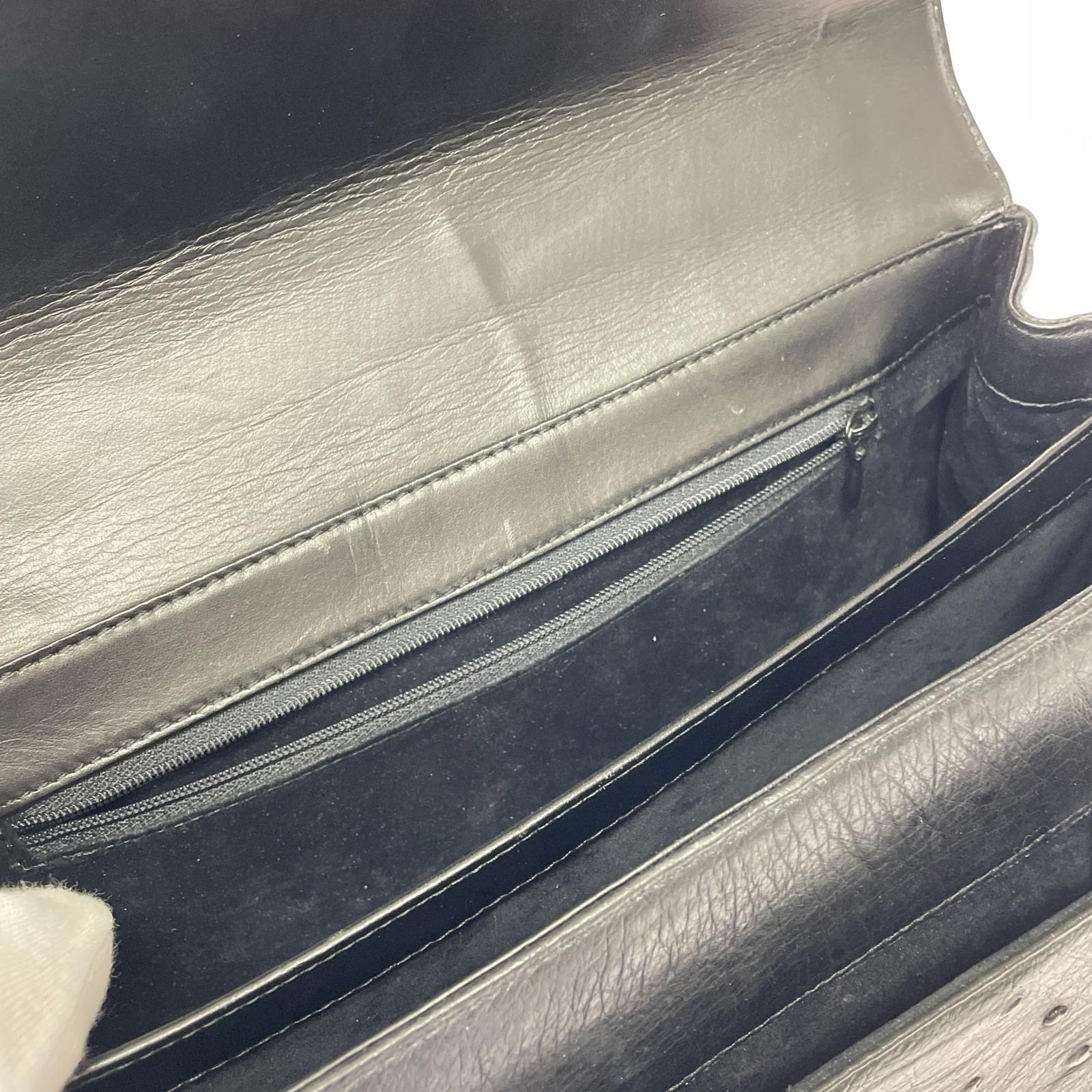 ハンドバッグ 衣料A オーストリッチ レザー ハンドバッグ 黒 ブラック