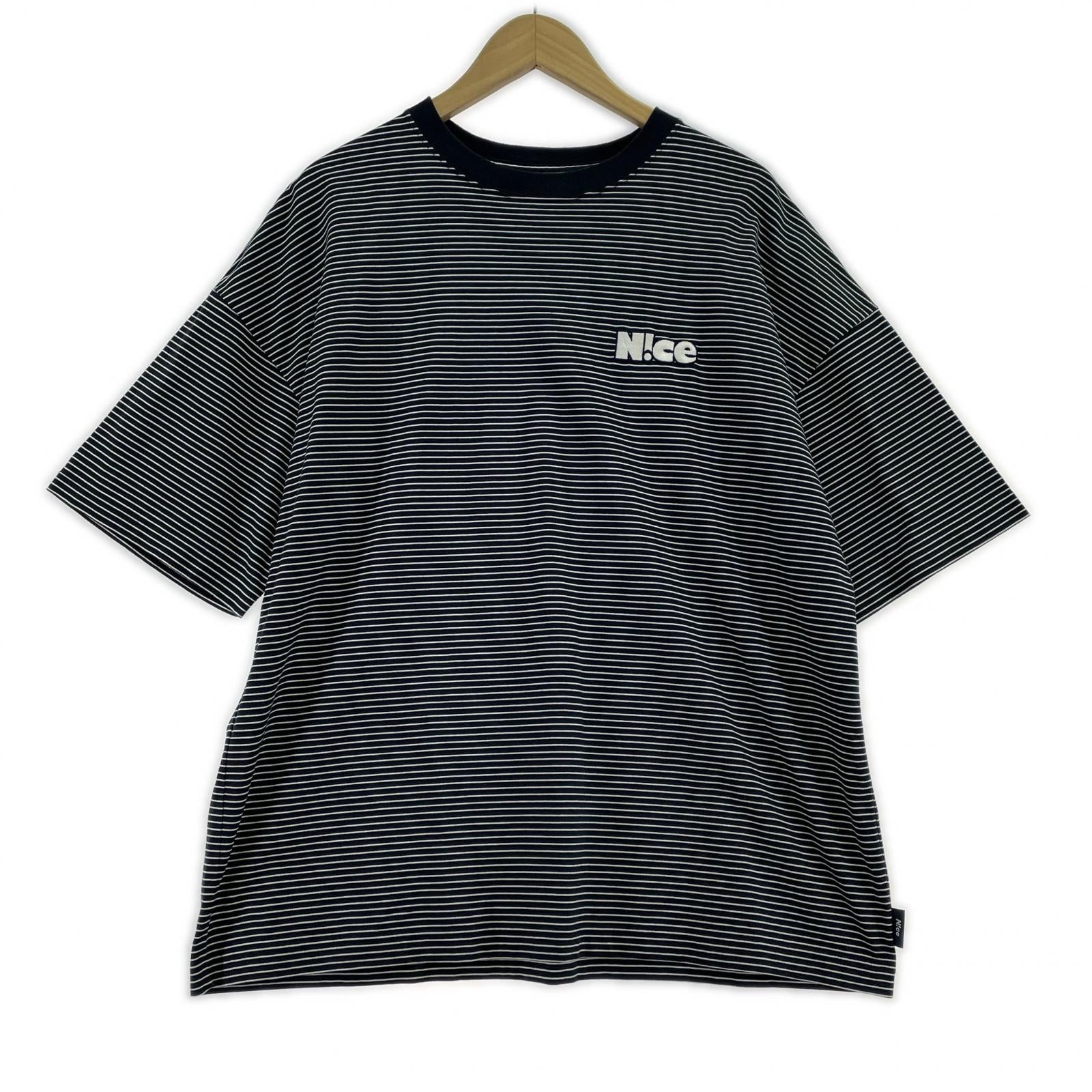 半袖Tシャツ N!ce 24ss ROUND LOGO BORDER TEE L L ネイビー