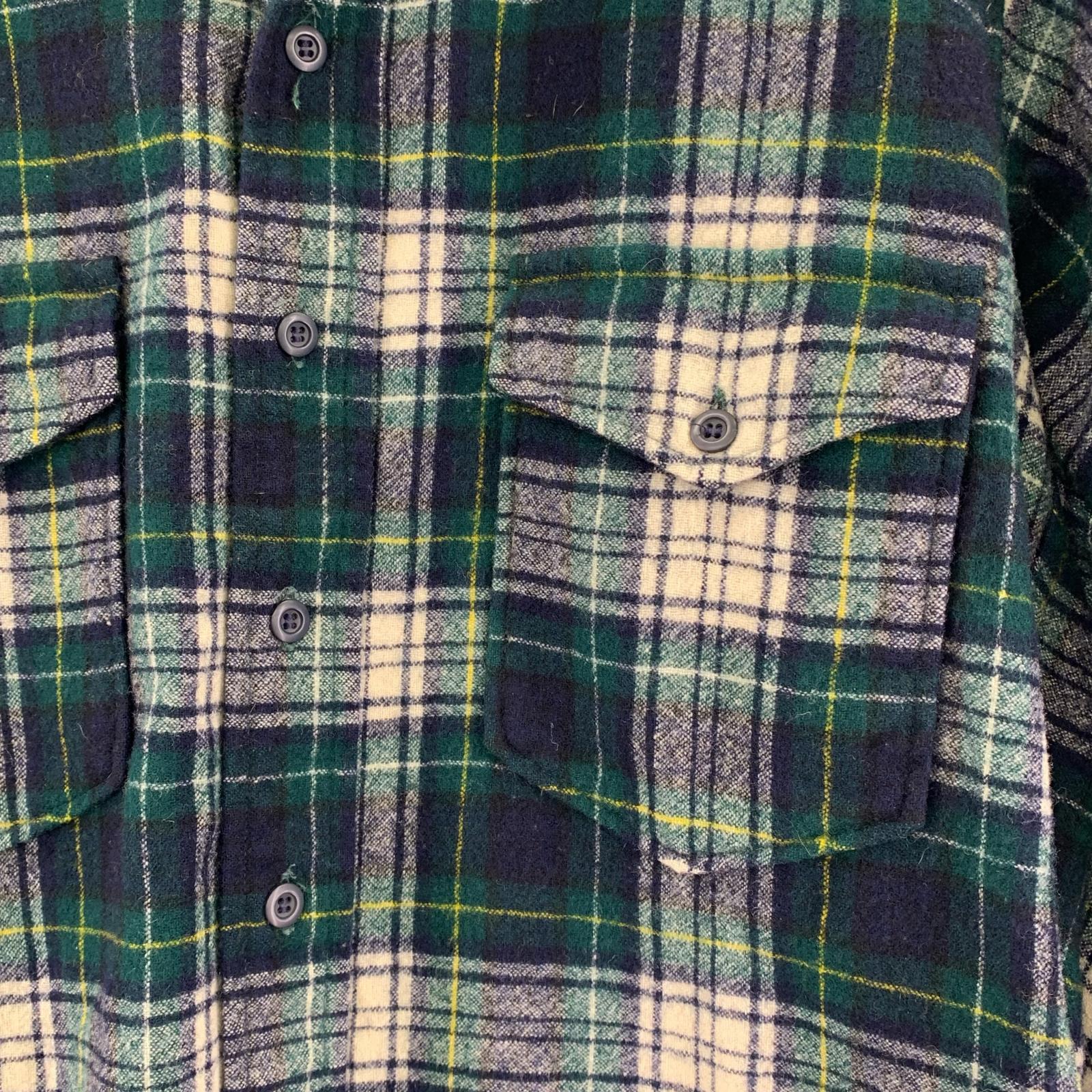 長袖シャツ OLD 70s ウールチェックシャツ 15 グリーン