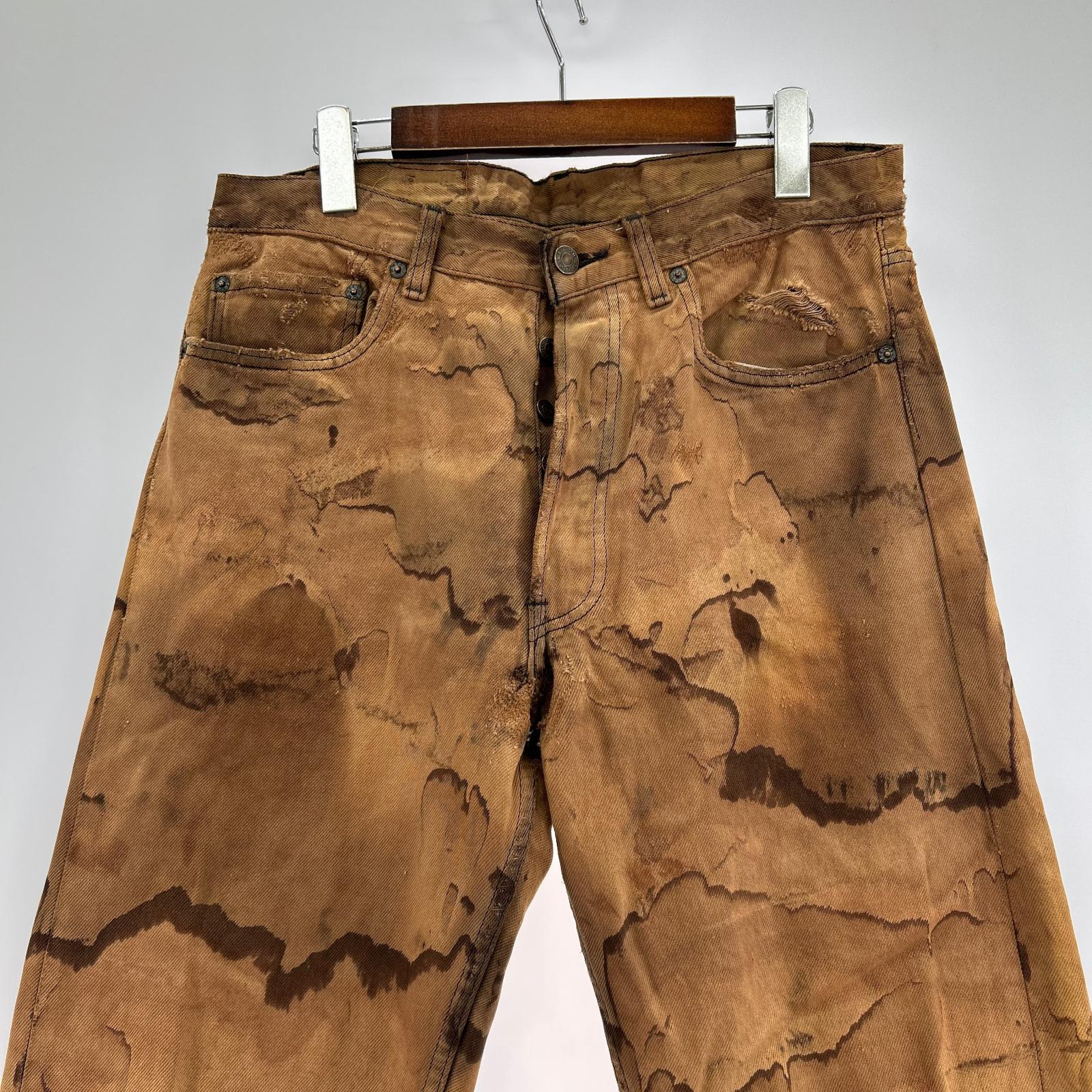 デニムパンツ 90s USA製 迷彩 後染め 33 ブラウン