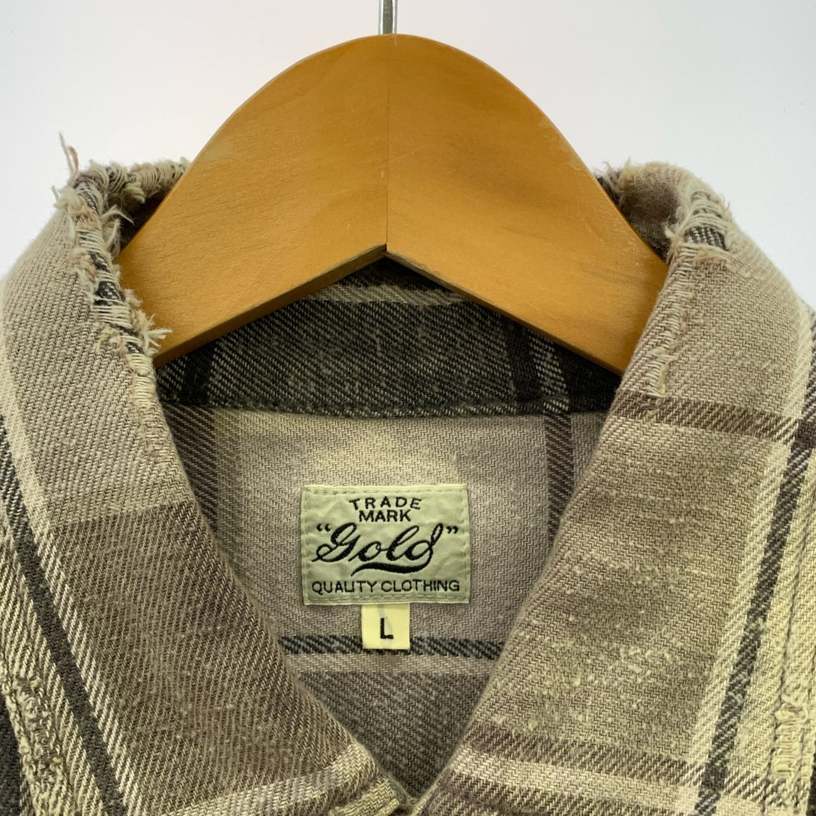 長袖シャツ GOLD COTTON NEL CHECK SHIRT DAMAGE AGED L